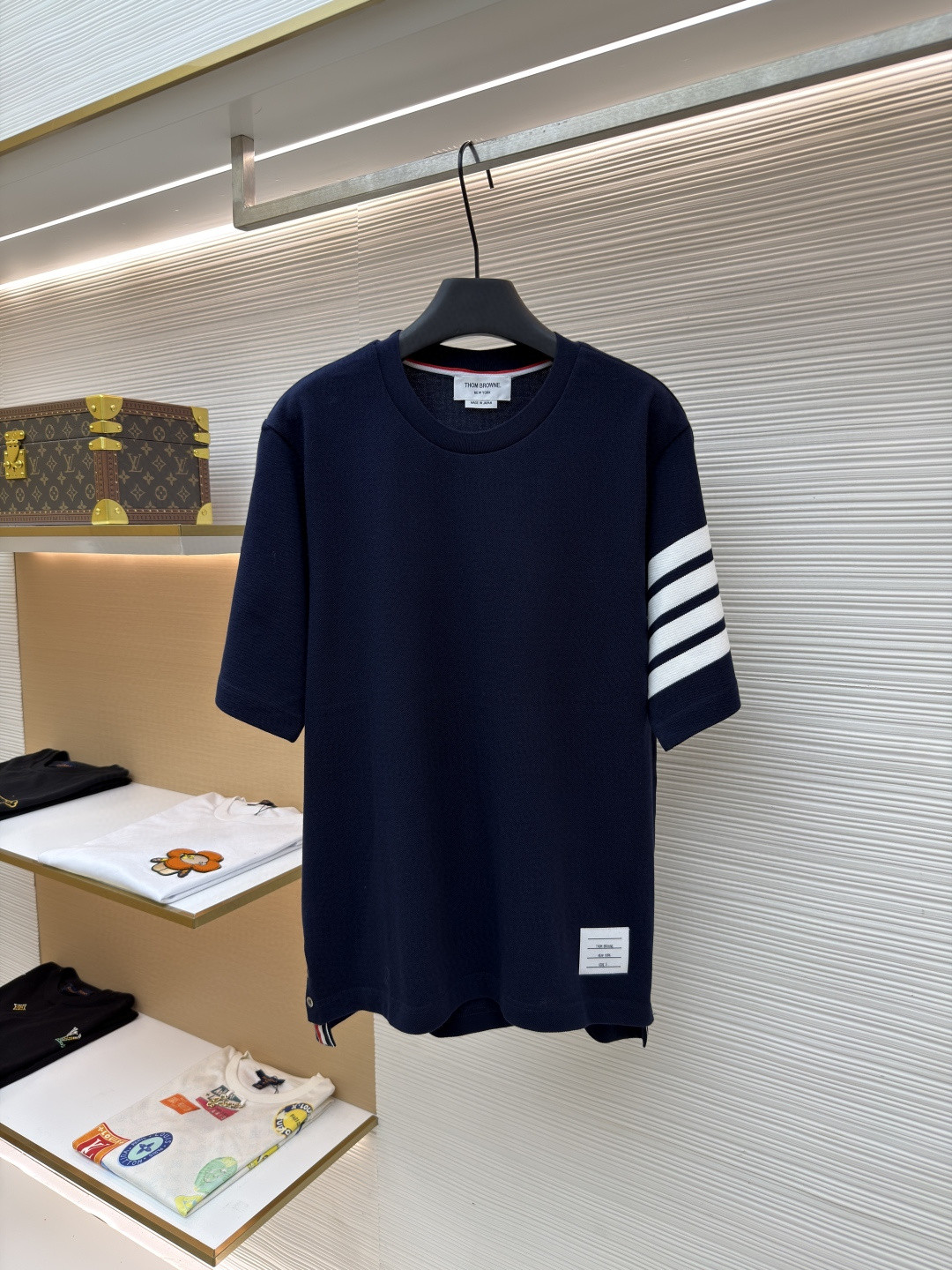 THOM BROWNE 珠地棉针织圆领短袖 T恤 黑色 藏蓝色 灰色 白色 A5 