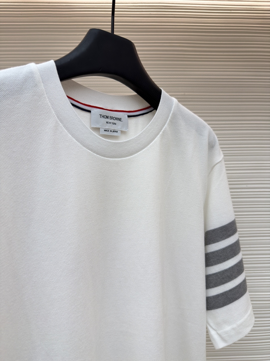 THOM BROWNE 珠地棉针织圆领短袖 T恤 黑色 藏蓝色 灰色 白色 A5 