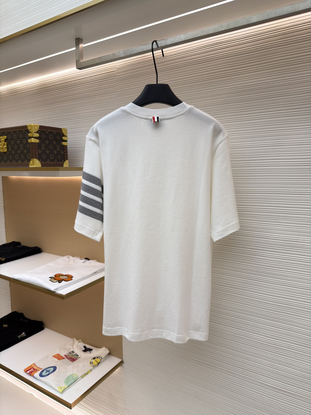 THOM BROWNE 珠地棉针织圆领短袖 T恤 黑色 藏蓝色 灰色 白色 A5 