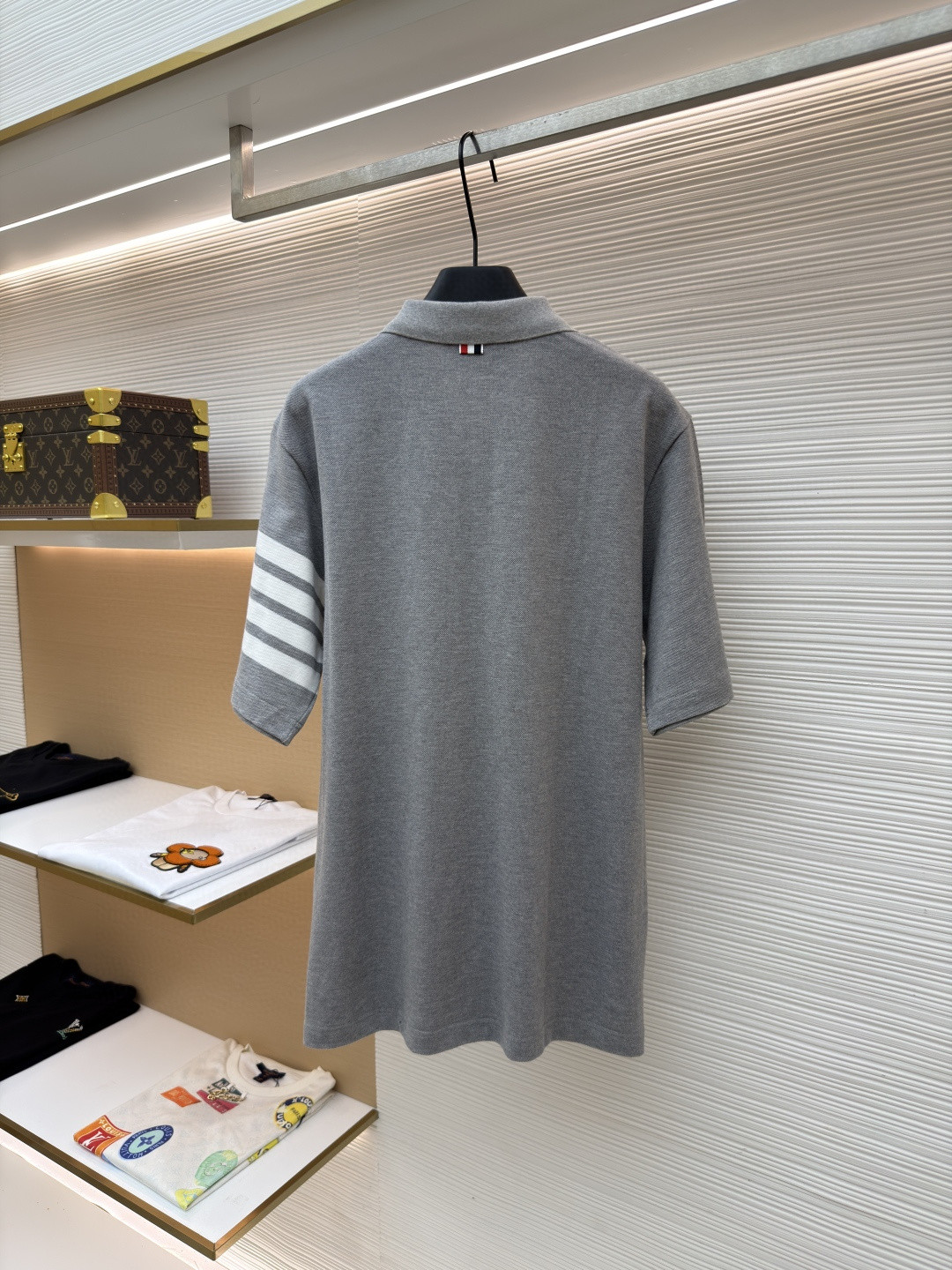 THOM BROWNE 珠地棉针织Polo衫 短袖 T恤 黑色 藏蓝色 灰色 白色 A5 