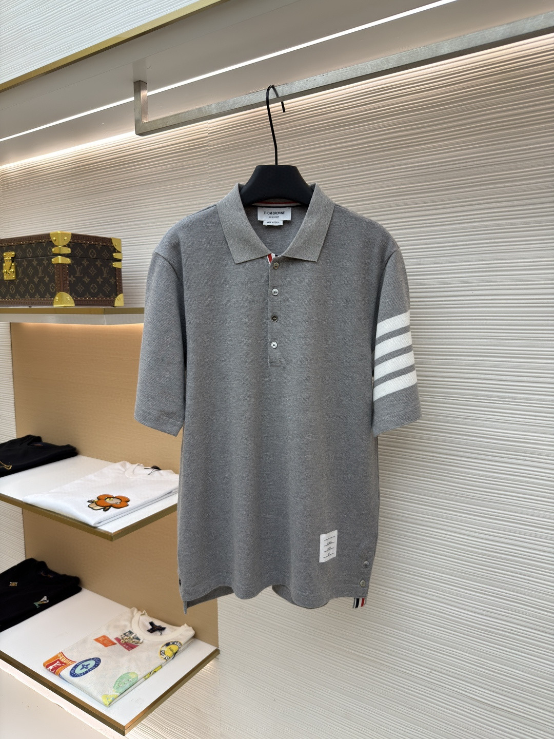 THOM BROWNE 珠地棉针织Polo衫 短袖 T恤 黑色 藏蓝色 灰色 白色 A5 