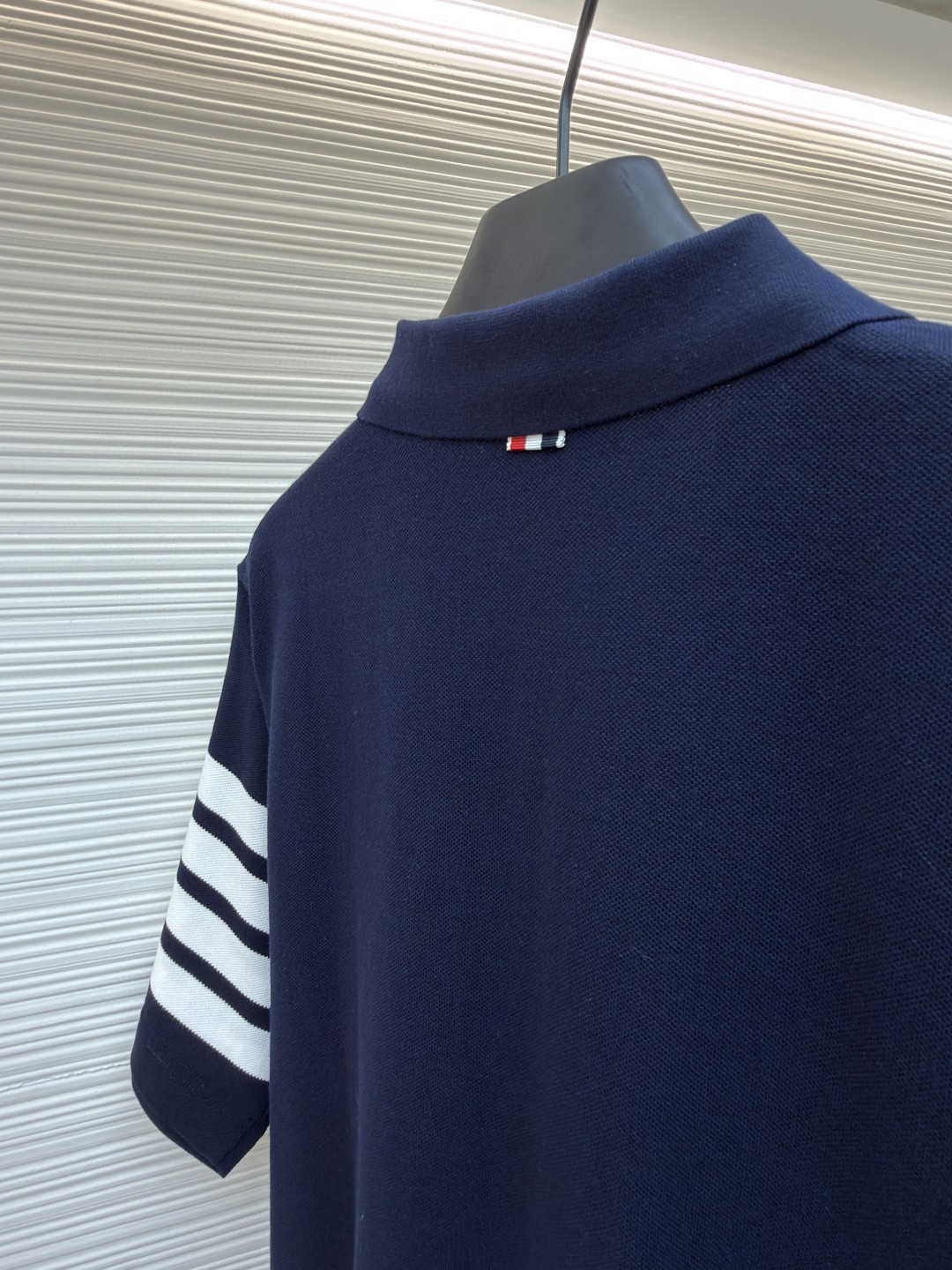 THOM BROWNE 珠地棉针织Polo衫 短袖 T恤 黑色 藏蓝色 灰色 白色 A5 