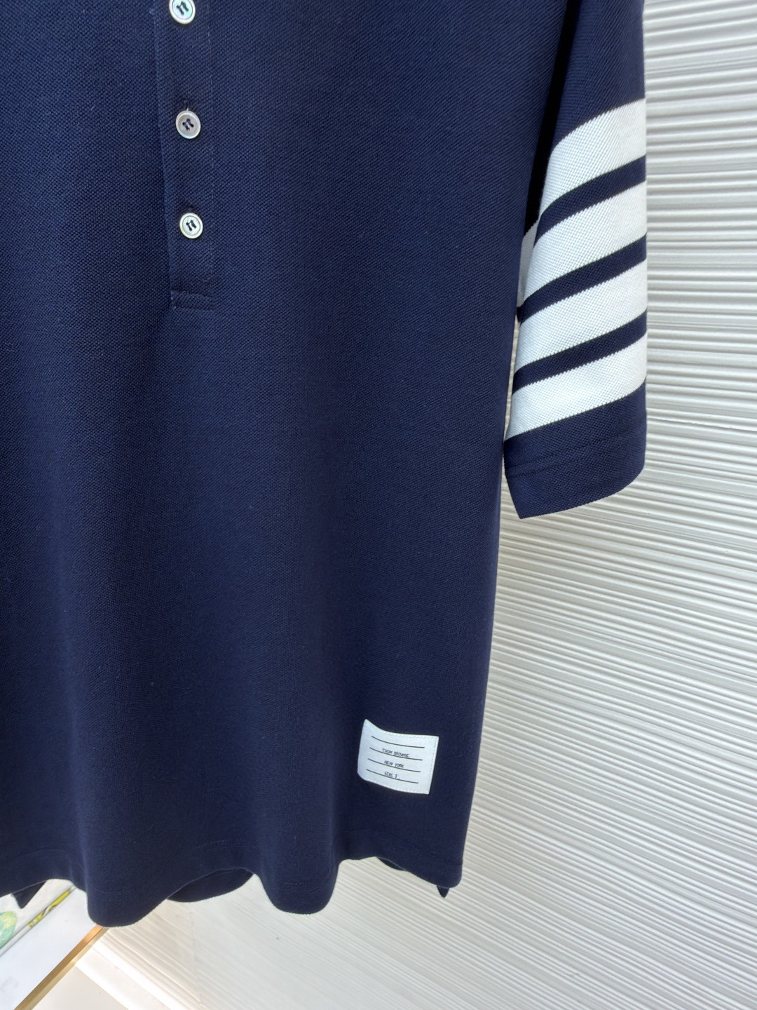 THOM BROWNE 珠地棉针织Polo衫 短袖 T恤 黑色 藏蓝色 灰色 白色 A5 