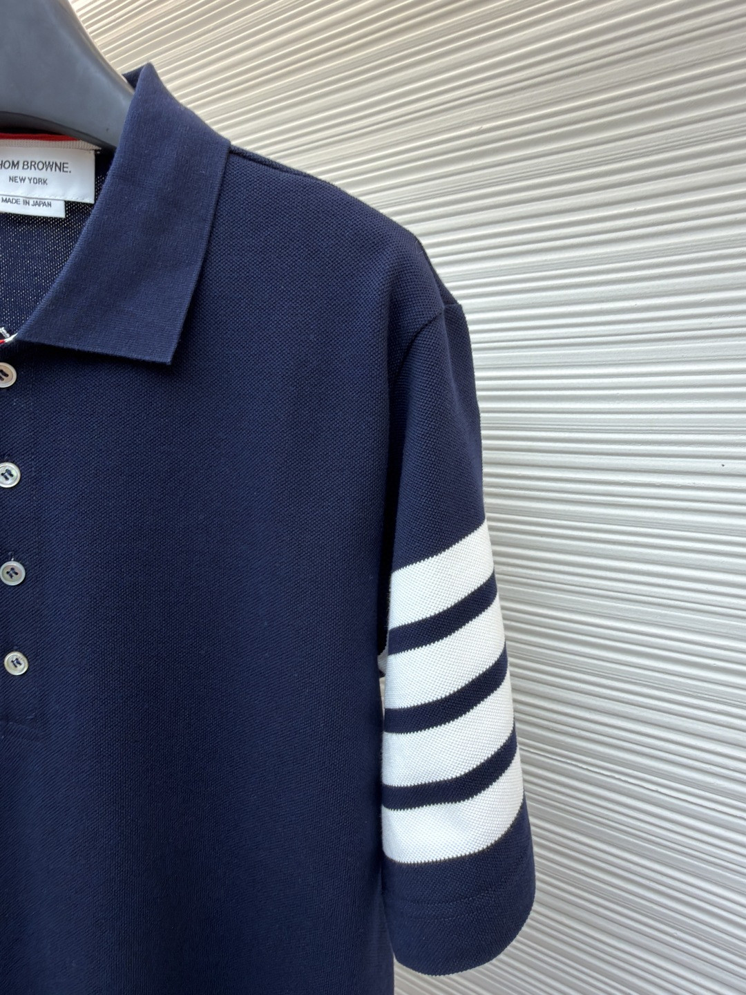 THOM BROWNE 珠地棉针织Polo衫 短袖 T恤 黑色 藏蓝色 灰色 白色 A5 