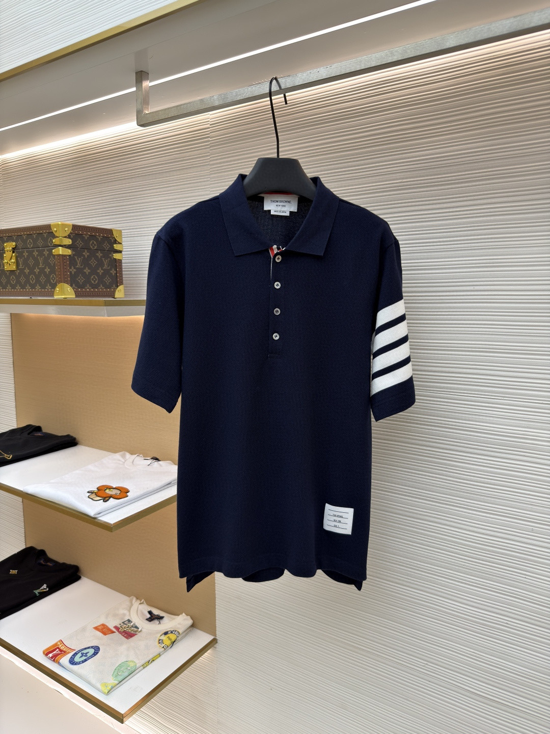 THOM BROWNE 珠地棉针织Polo衫 短袖 T恤 黑色 藏蓝色 灰色 白色 A5 