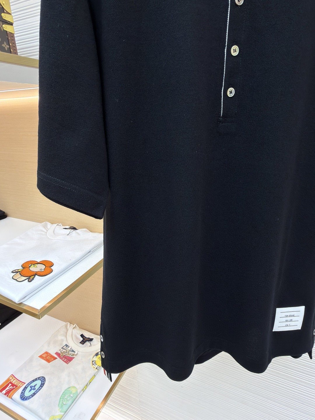 THOM BROWNE 珠地棉针织Polo衫 短袖 T恤 黑色 藏蓝色 灰色 白色 A5 