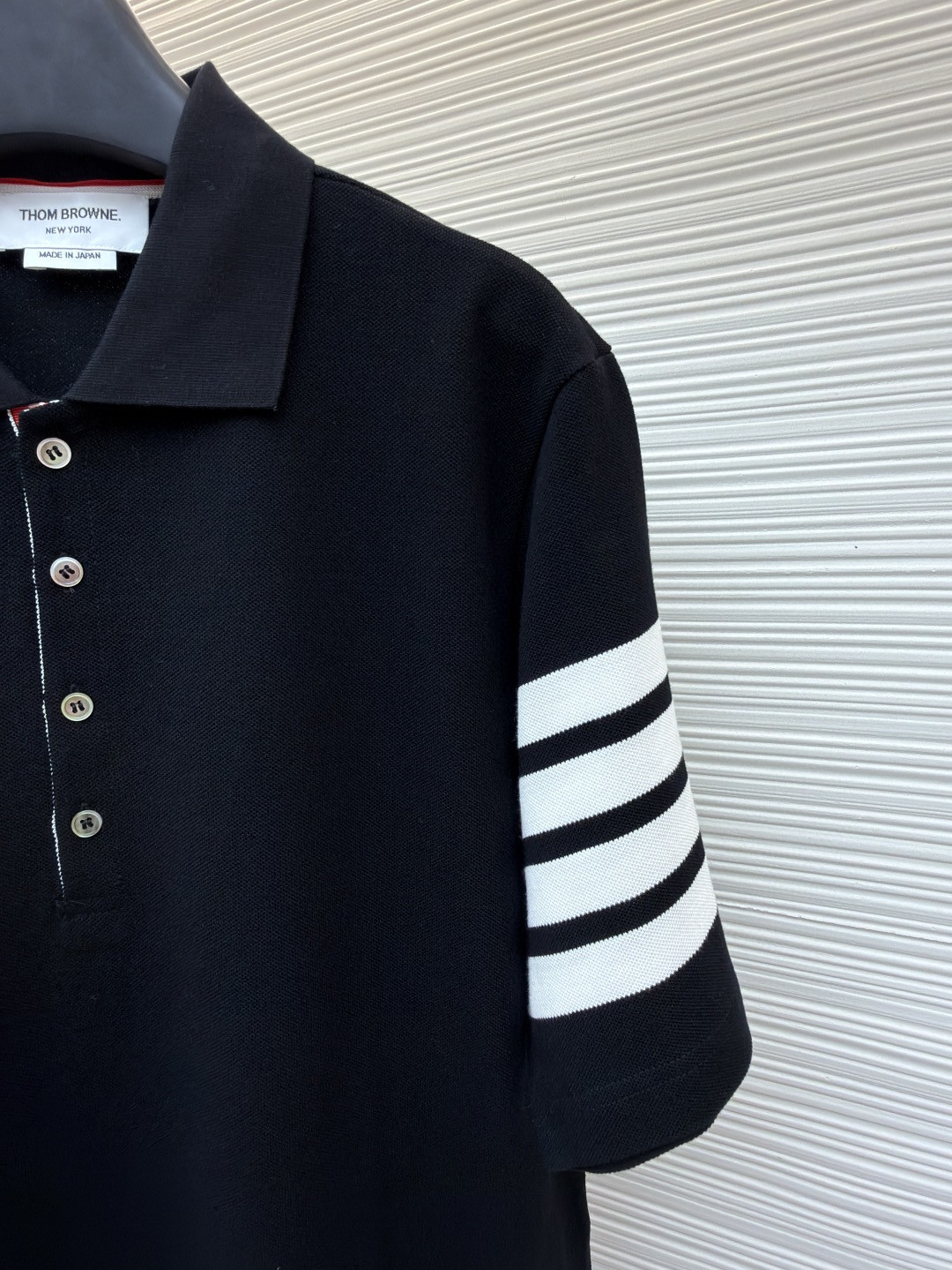 THOM BROWNE 珠地棉针织Polo衫 短袖 T恤 黑色 藏蓝色 灰色 白色 A5 