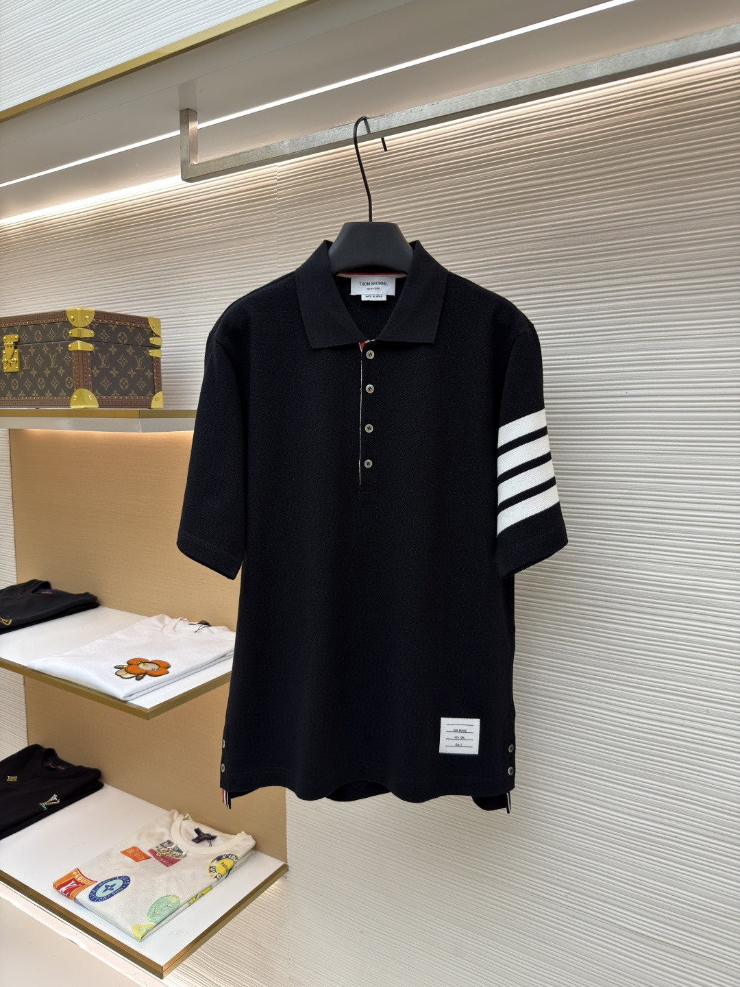 THOM BROWNE 珠地棉针织Polo衫 短袖 T恤 黑色 藏蓝色 灰色 白色 A5 