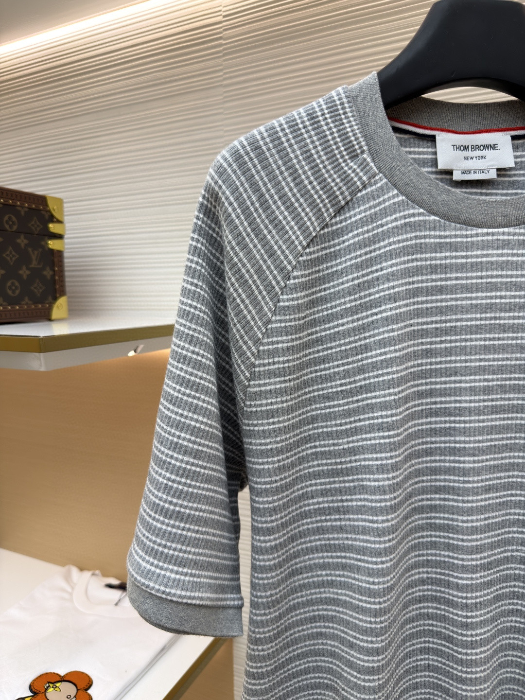 THOM BROWNE 线条条纹圆领短袖 T恤 藏蓝色 灰色 A5