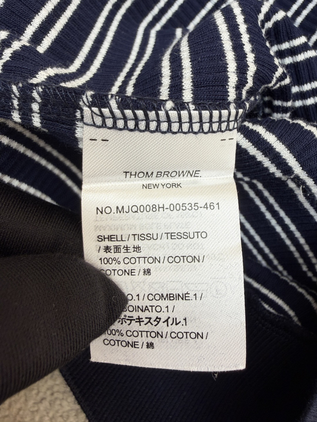 THOM BROWNE 线条条纹圆领短袖 T恤 藏蓝色 灰色 A5