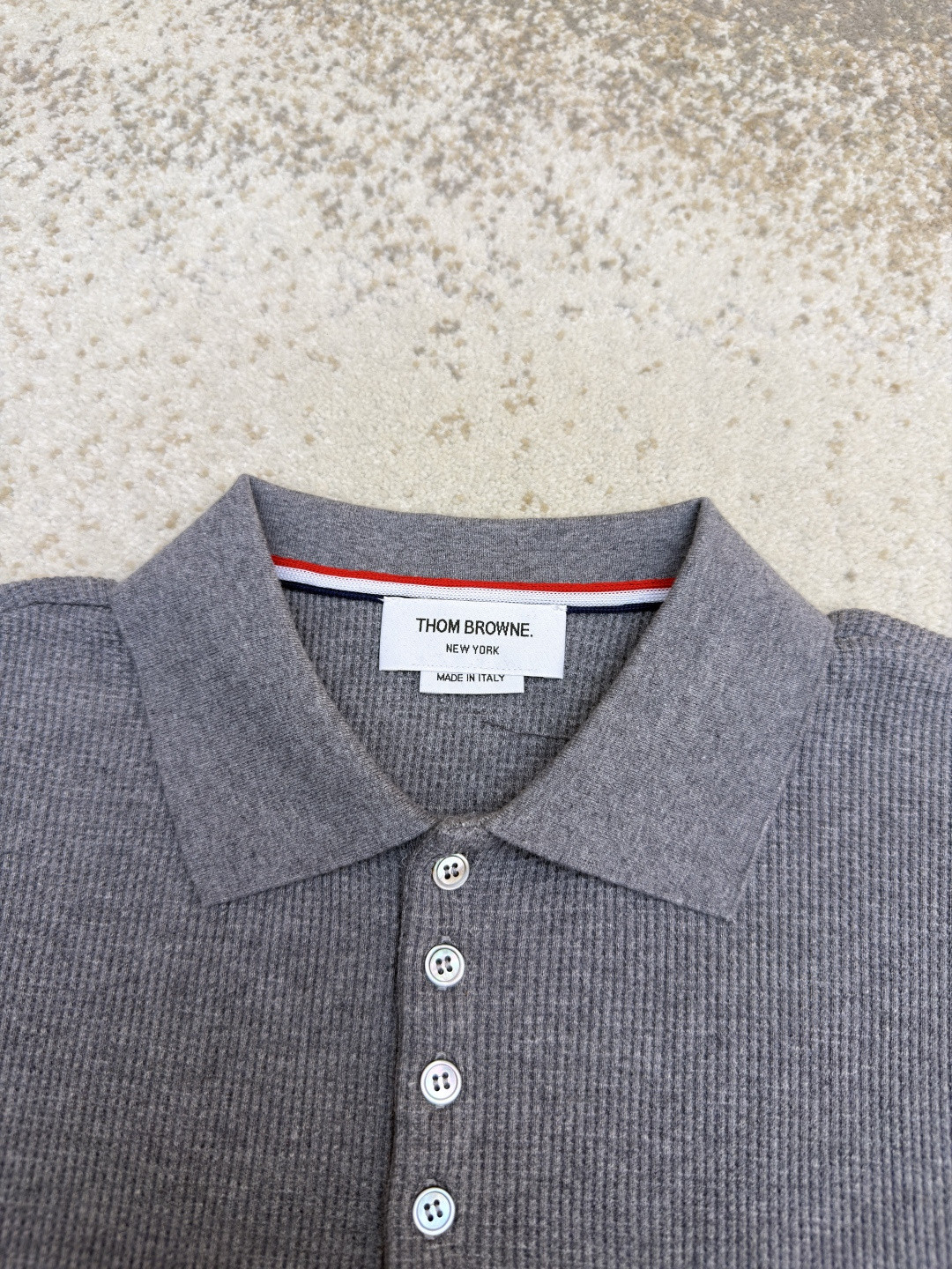 THOM BROWNE 华夫格针织Polo衫 短袖 T恤 深灰色 藏蓝色 灰色 B0 