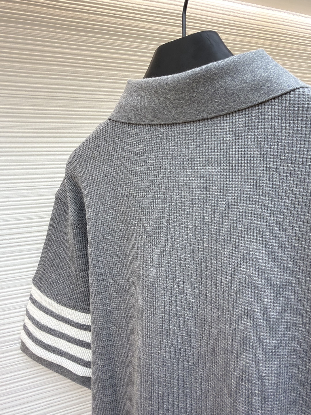 THOM BROWNE 华夫格针织Polo衫 短袖 T恤 深灰色 藏蓝色 灰色 B0 