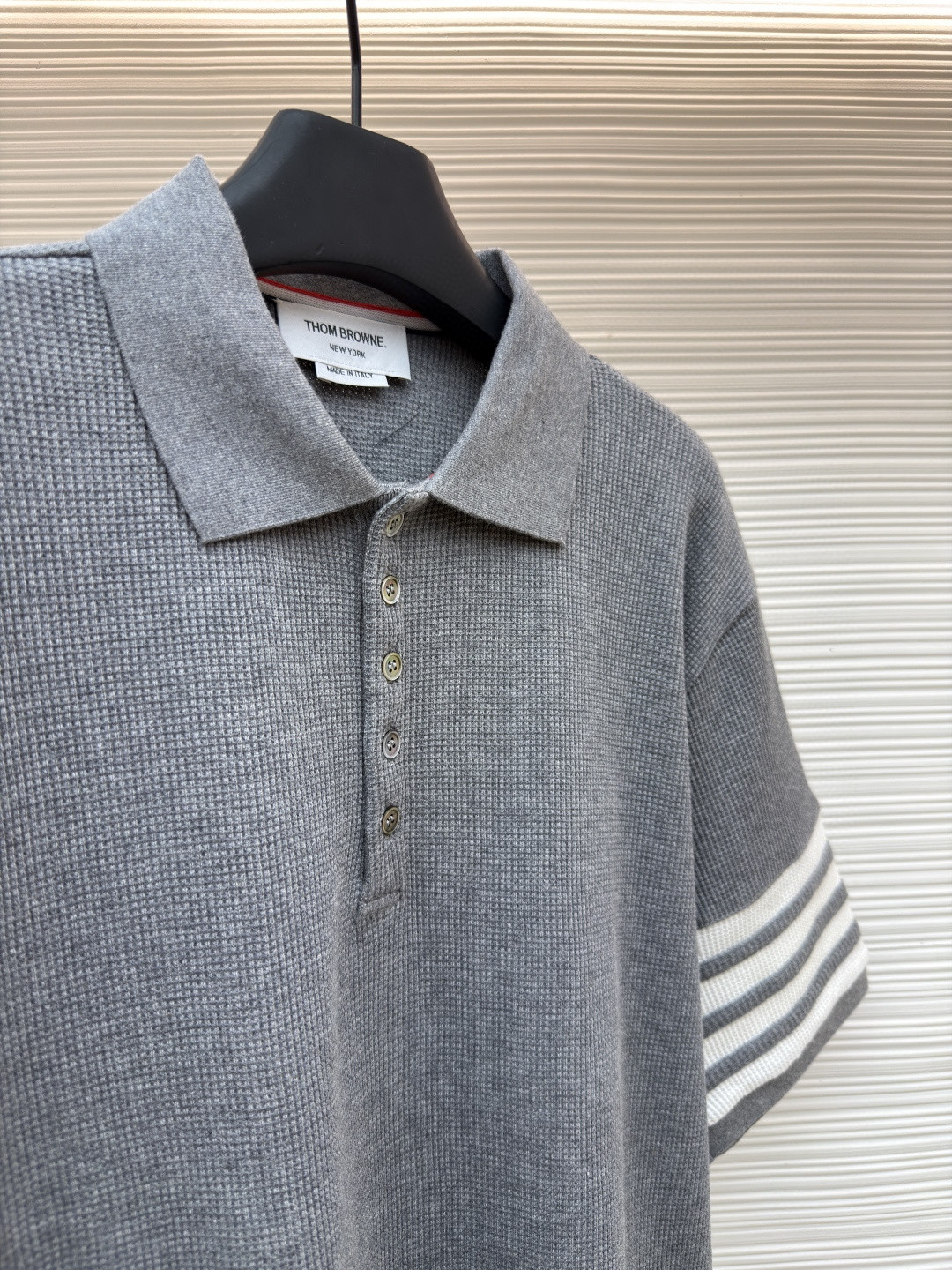 THOM BROWNE 华夫格针织Polo衫 短袖 T恤 深灰色 藏蓝色 灰色 B0 