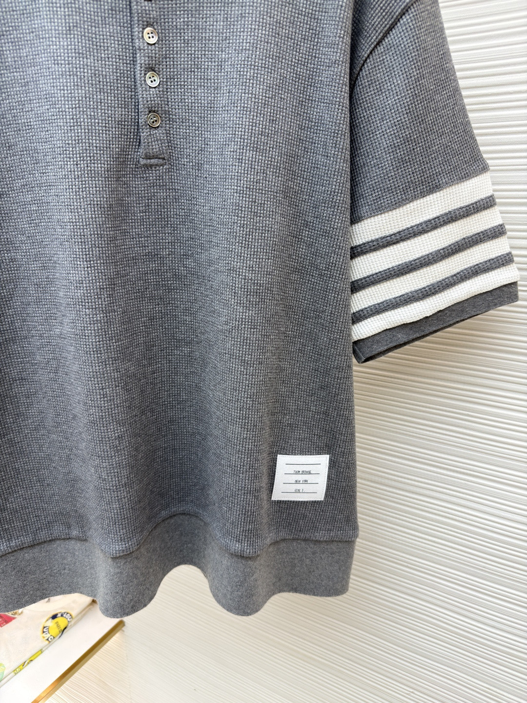 THOM BROWNE 华夫格针织Polo衫 短袖 T恤 深灰色 藏蓝色 灰色 B0 