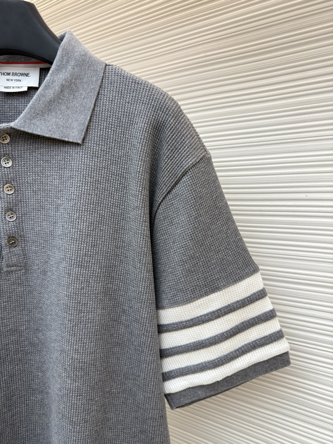 THOM BROWNE 华夫格针织Polo衫 短袖 T恤 深灰色 藏蓝色 灰色 B0 