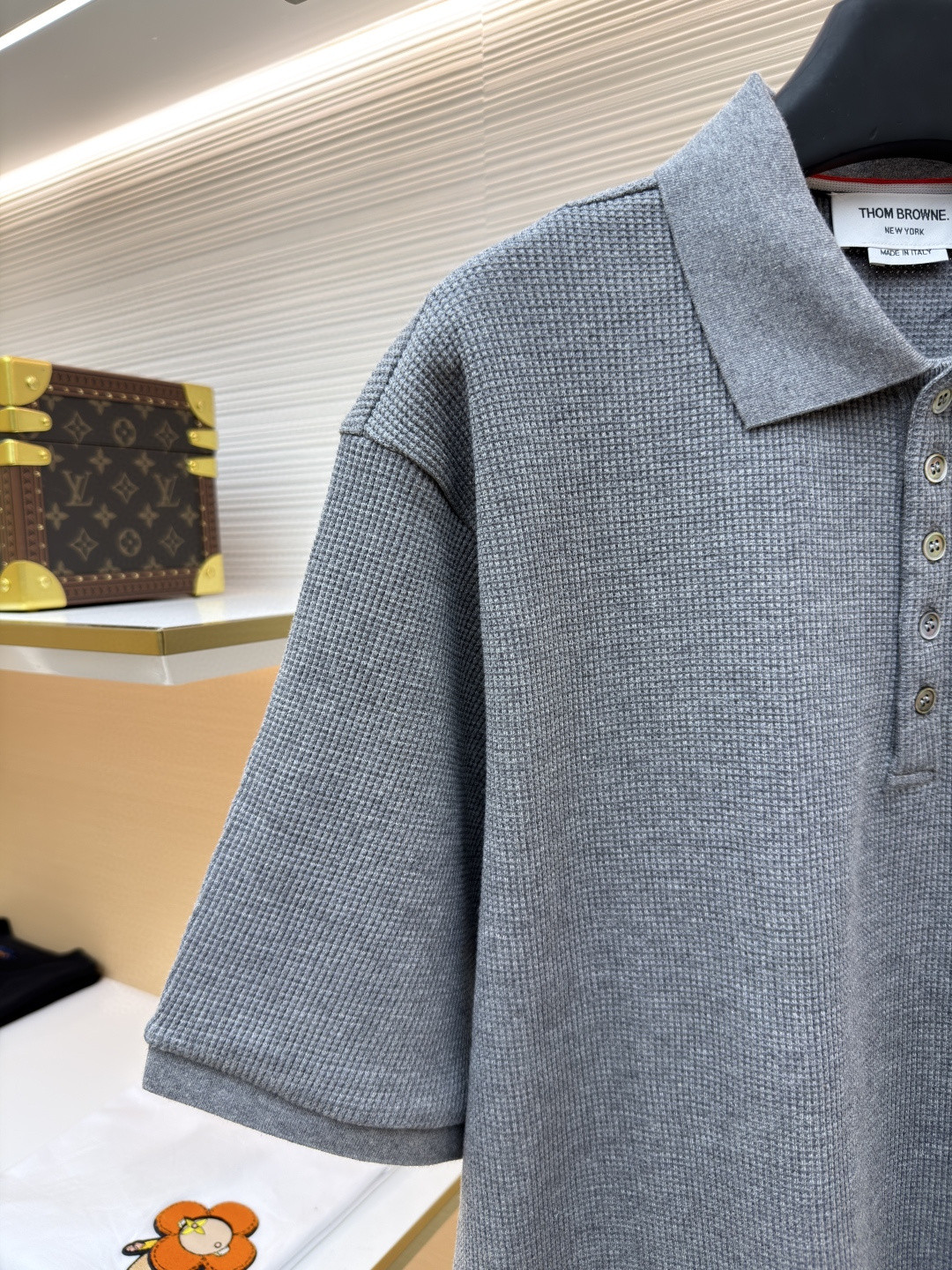 THOM BROWNE 华夫格针织Polo衫 短袖 T恤 深灰色 藏蓝色 灰色 B0 