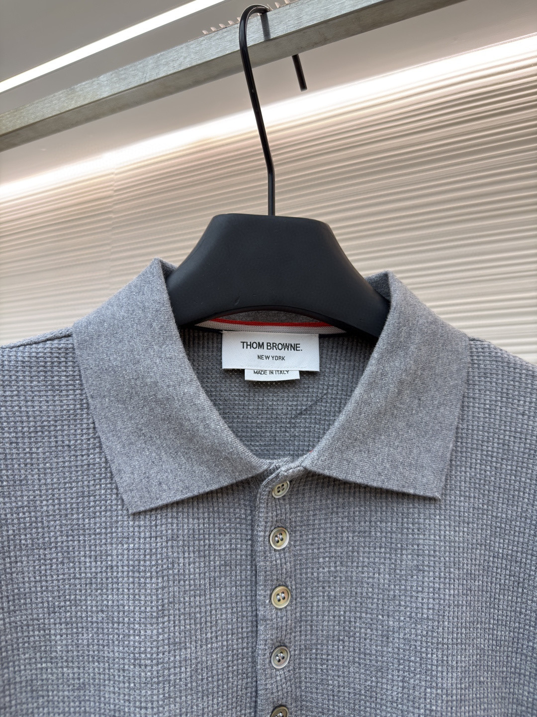 THOM BROWNE 华夫格针织Polo衫 短袖 T恤 深灰色 藏蓝色 灰色 B0 