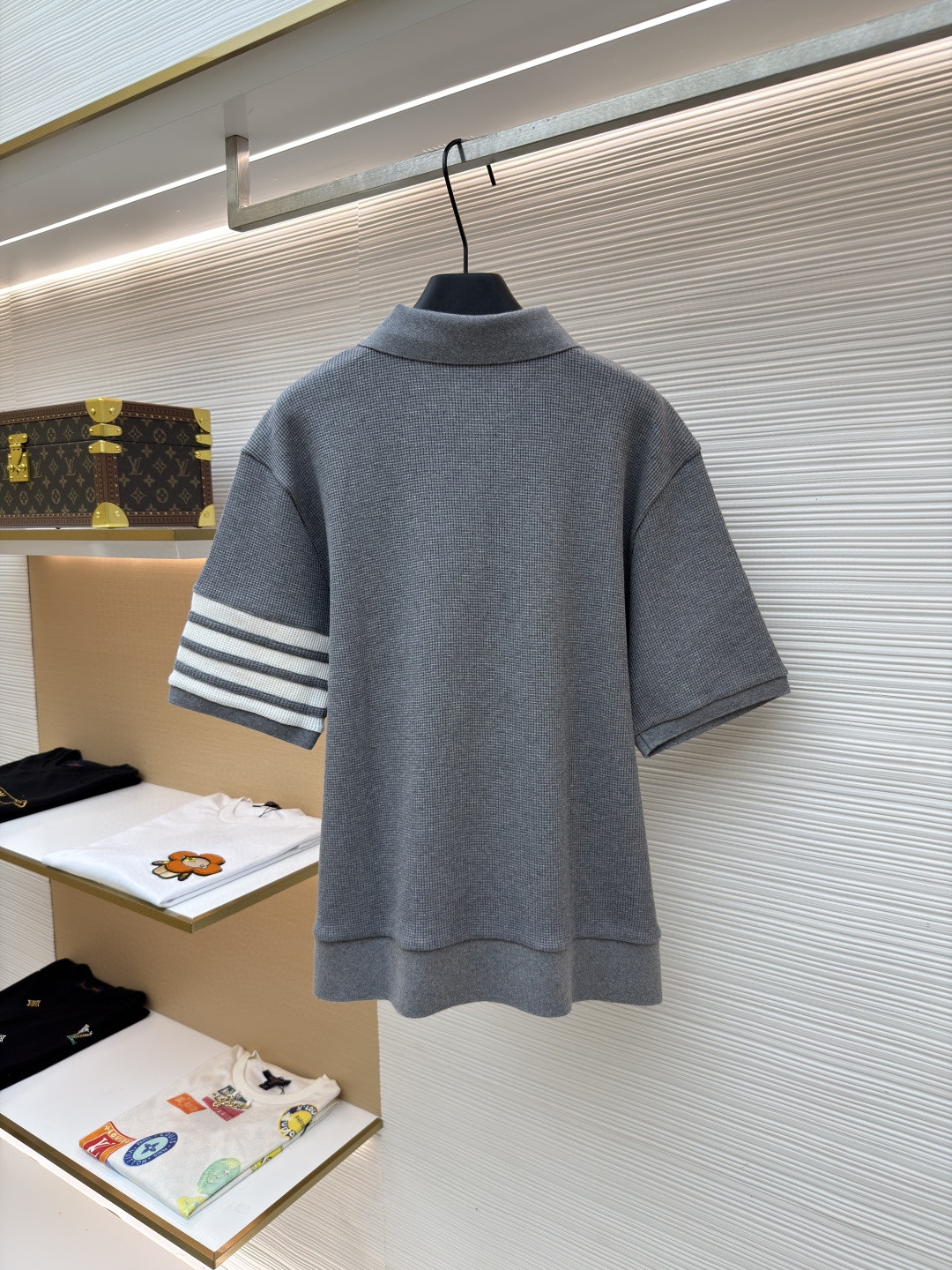 THOM BROWNE 华夫格针织Polo衫 短袖 T恤 深灰色 藏蓝色 灰色 B0 
