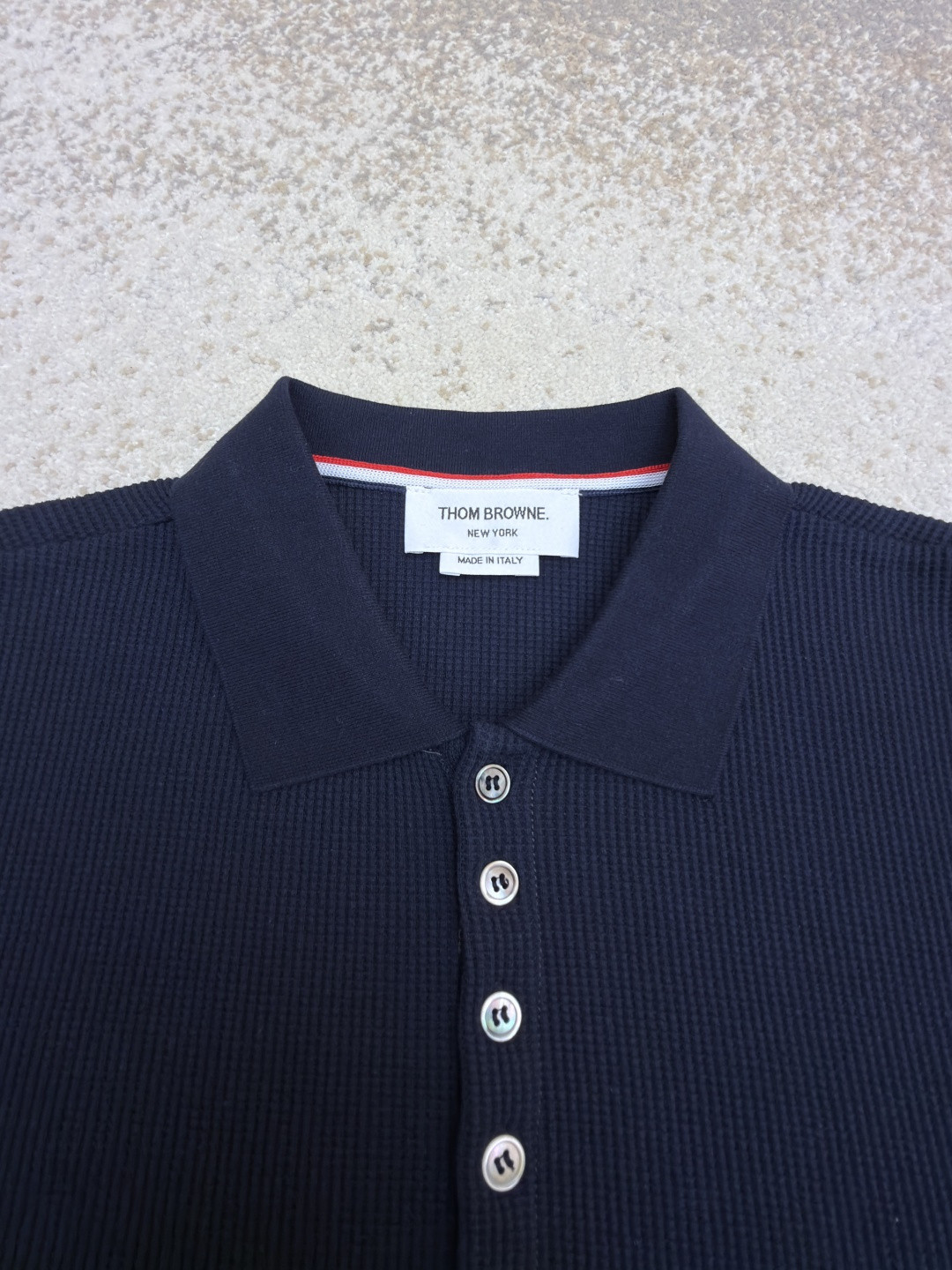 THOM BROWNE 华夫格针织Polo衫 短袖 T恤 深灰色 藏蓝色 灰色 B0 