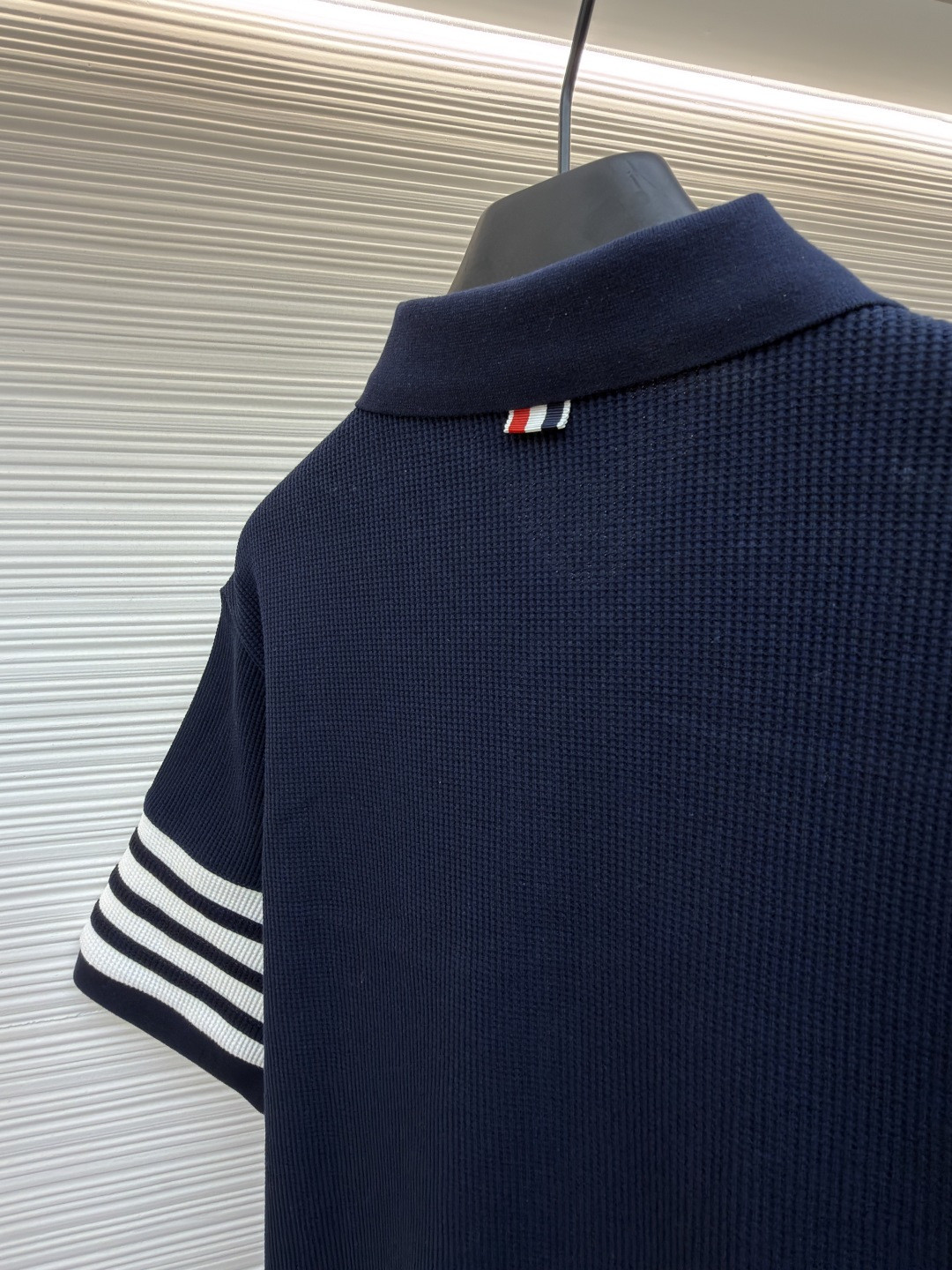 THOM BROWNE 华夫格针织Polo衫 短袖 T恤 深灰色 藏蓝色 灰色 B0 