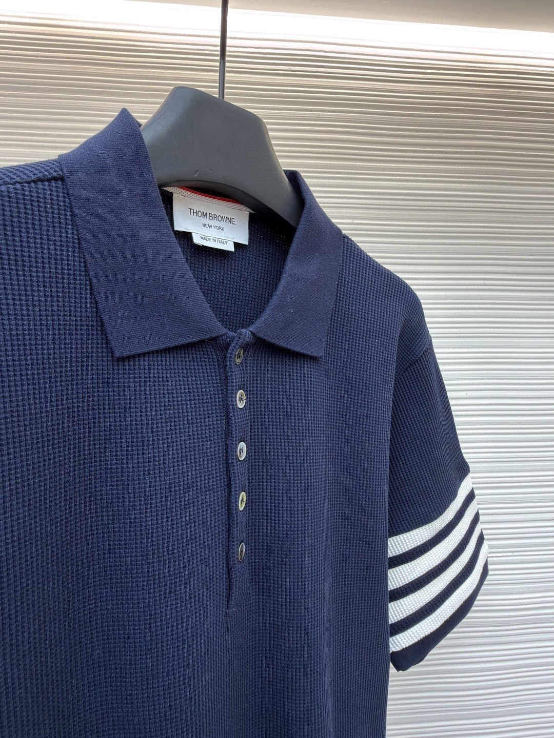 THOM BROWNE 华夫格针织Polo衫 短袖 T恤 深灰色 藏蓝色 灰色 B0 
