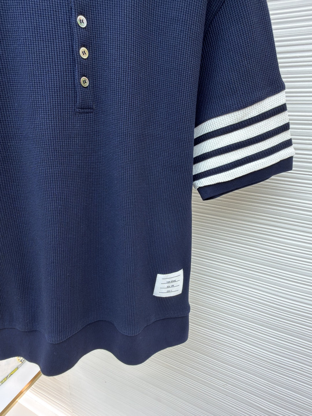 THOM BROWNE 华夫格针织Polo衫 短袖 T恤 深灰色 藏蓝色 灰色 B0 