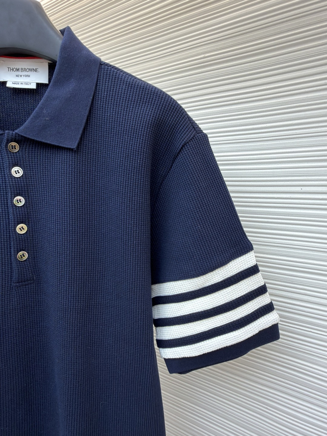THOM BROWNE 华夫格针织Polo衫 短袖 T恤 深灰色 藏蓝色 灰色 B0 