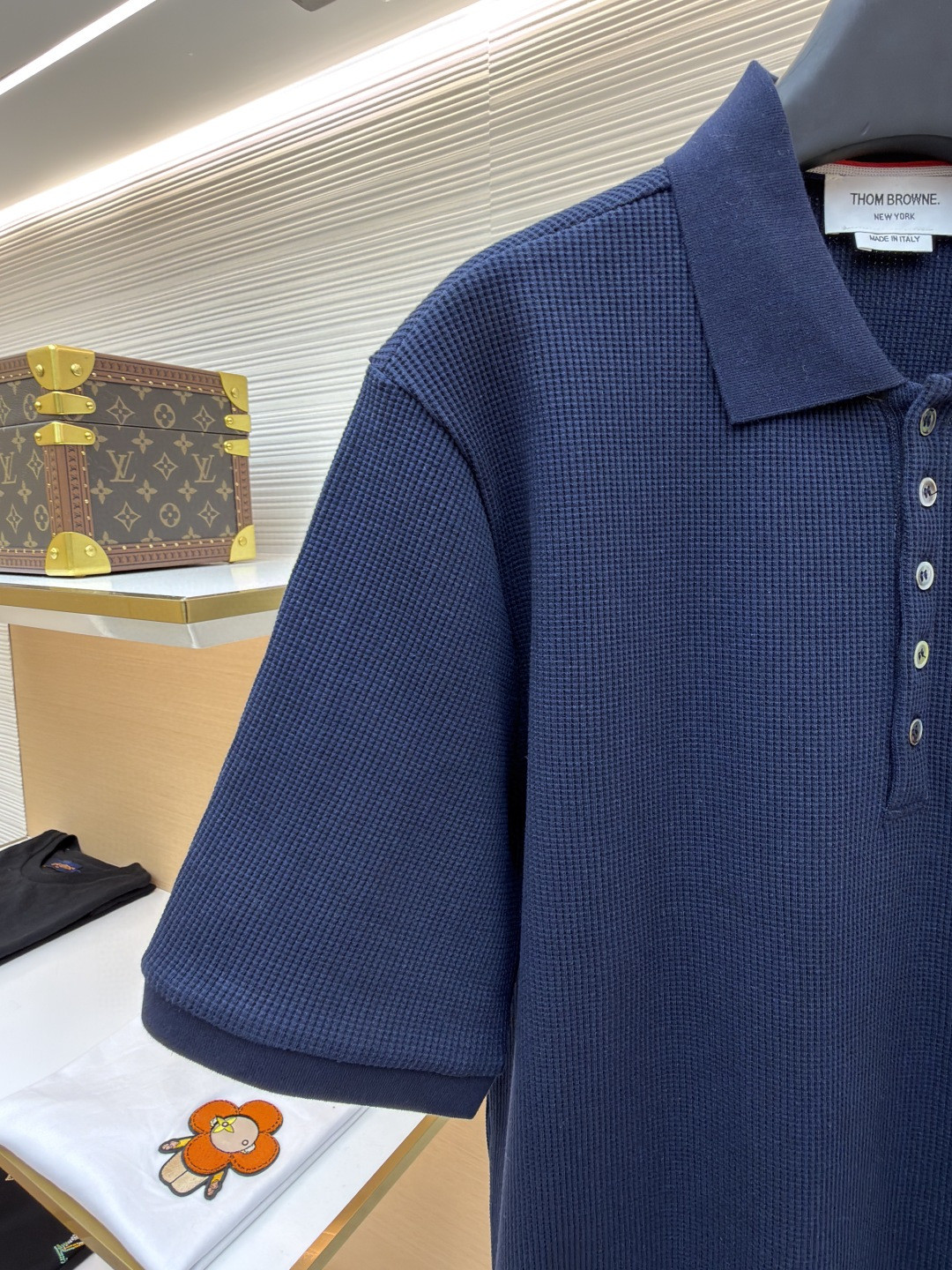 THOM BROWNE 华夫格针织Polo衫 短袖 T恤 深灰色 藏蓝色 灰色 B0 