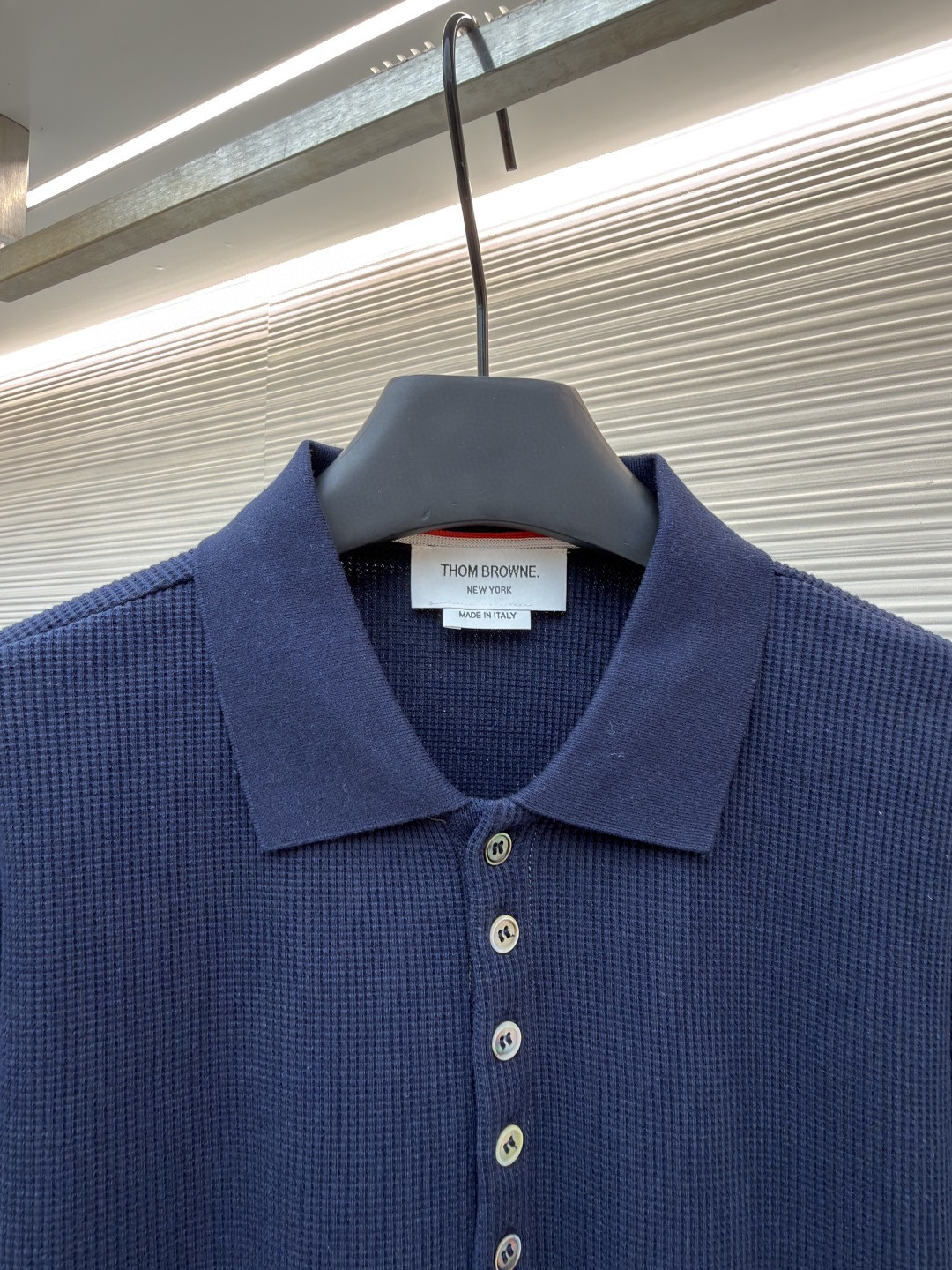 THOM BROWNE 华夫格针织Polo衫 短袖 T恤 深灰色 藏蓝色 灰色 B0 