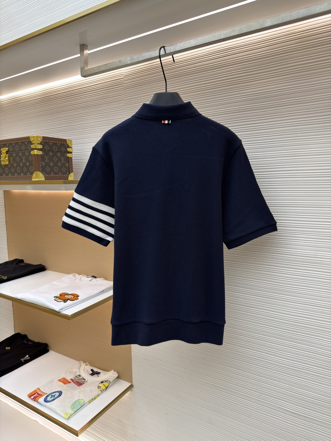 THOM BROWNE 华夫格针织Polo衫 短袖 T恤 深灰色 藏蓝色 灰色 B0 