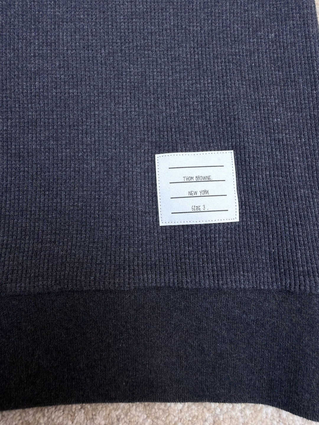 THOM BROWNE 华夫格针织Polo衫 短袖 T恤 深灰色 藏蓝色 灰色 B0 