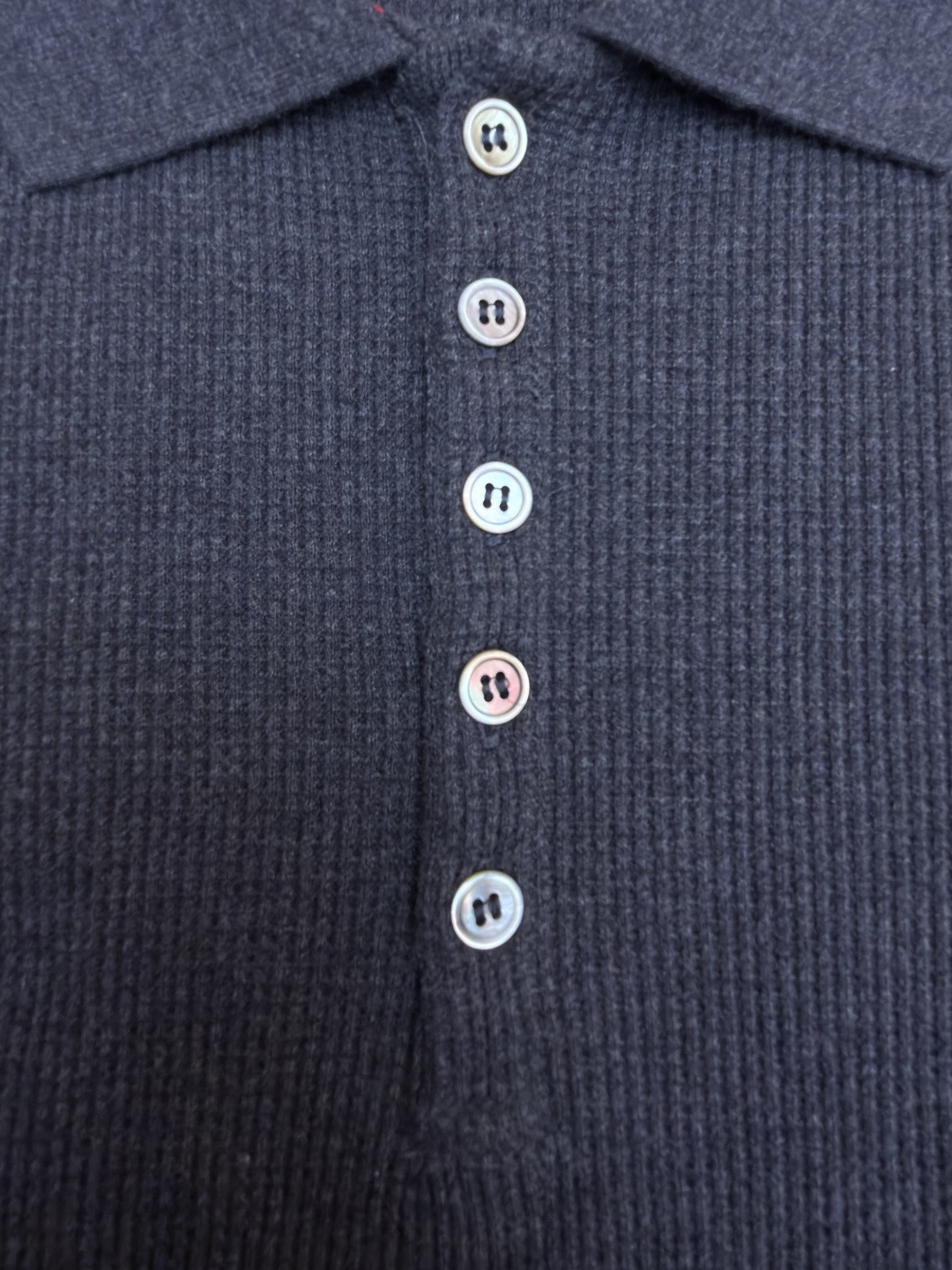 THOM BROWNE 华夫格针织Polo衫 短袖 T恤 深灰色 藏蓝色 灰色 B0 