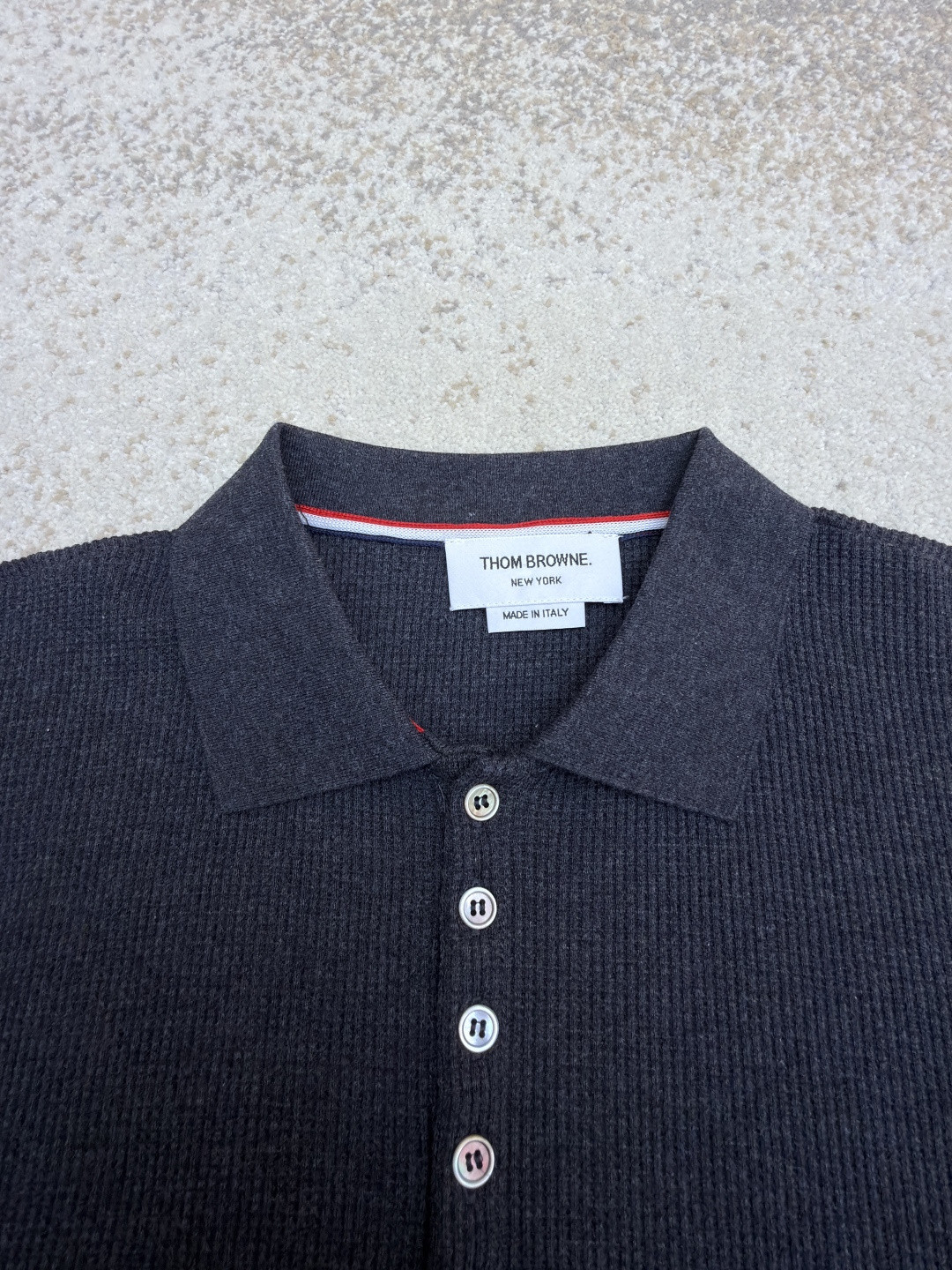 THOM BROWNE 华夫格针织Polo衫 短袖 T恤 深灰色 藏蓝色 灰色 B0 