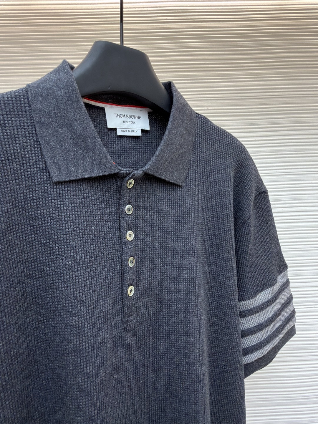 THOM BROWNE 华夫格针织Polo衫 短袖 T恤 深灰色 藏蓝色 灰色 B0 