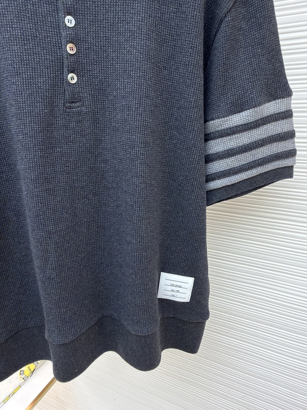 THOM BROWNE 华夫格针织Polo衫 短袖 T恤 深灰色 藏蓝色 灰色 B0 