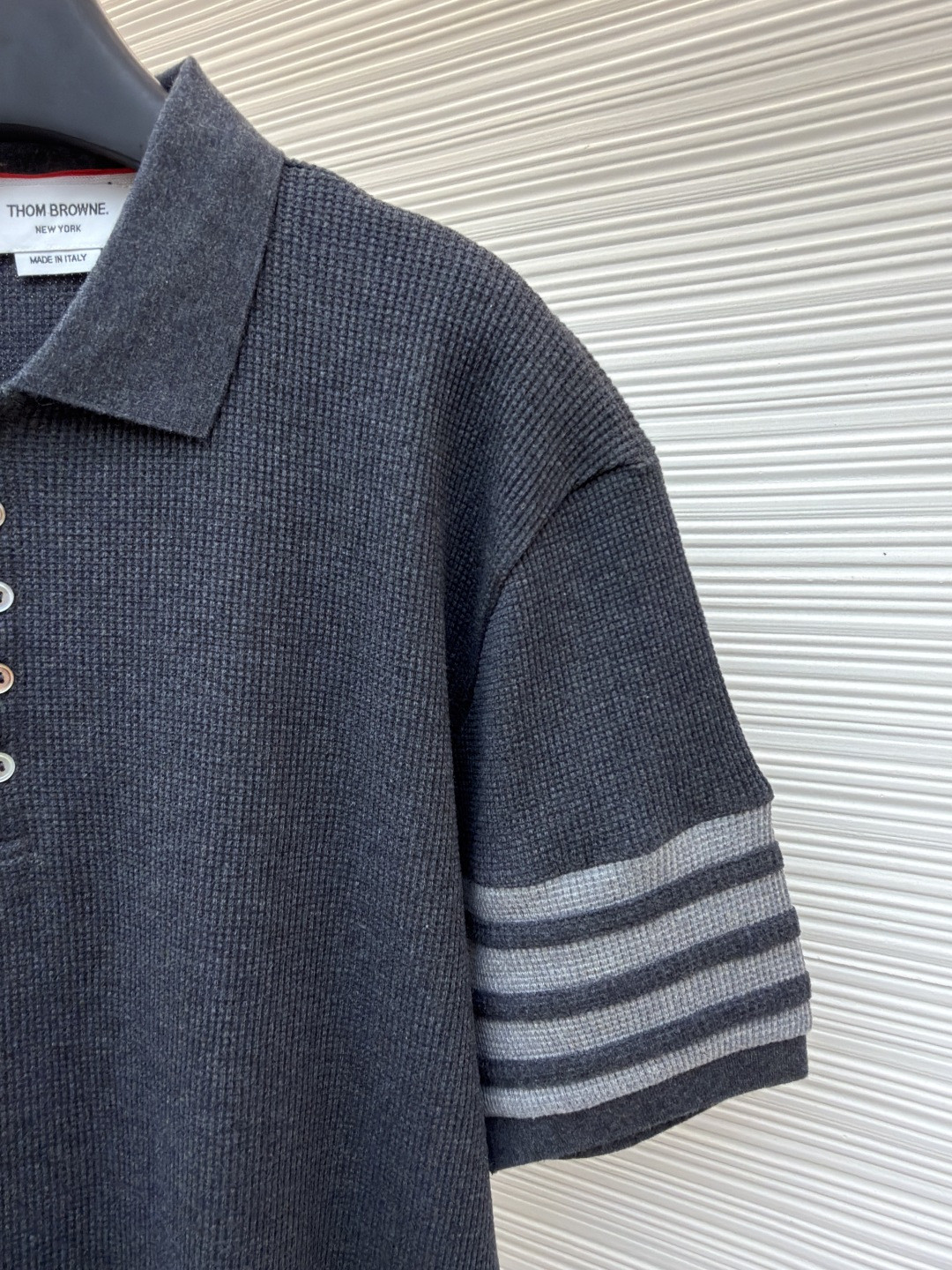 THOM BROWNE 华夫格针织Polo衫 短袖 T恤 深灰色 藏蓝色 灰色 B0 