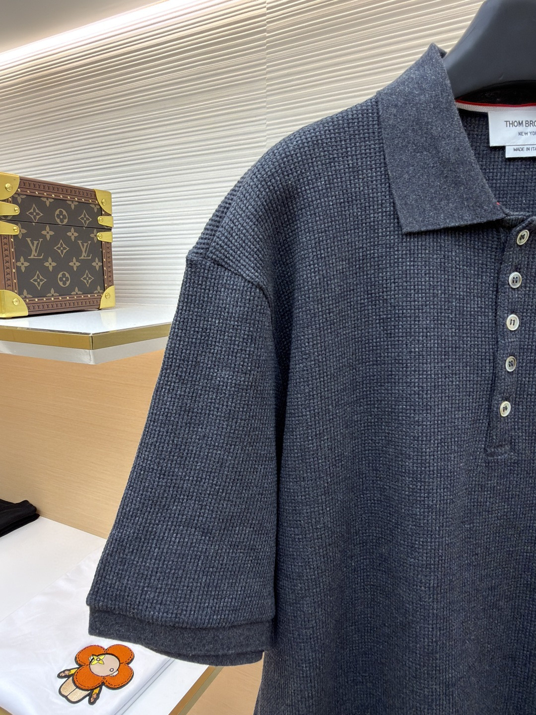 THOM BROWNE 华夫格针织Polo衫 短袖 T恤 深灰色 藏蓝色 灰色 B0 