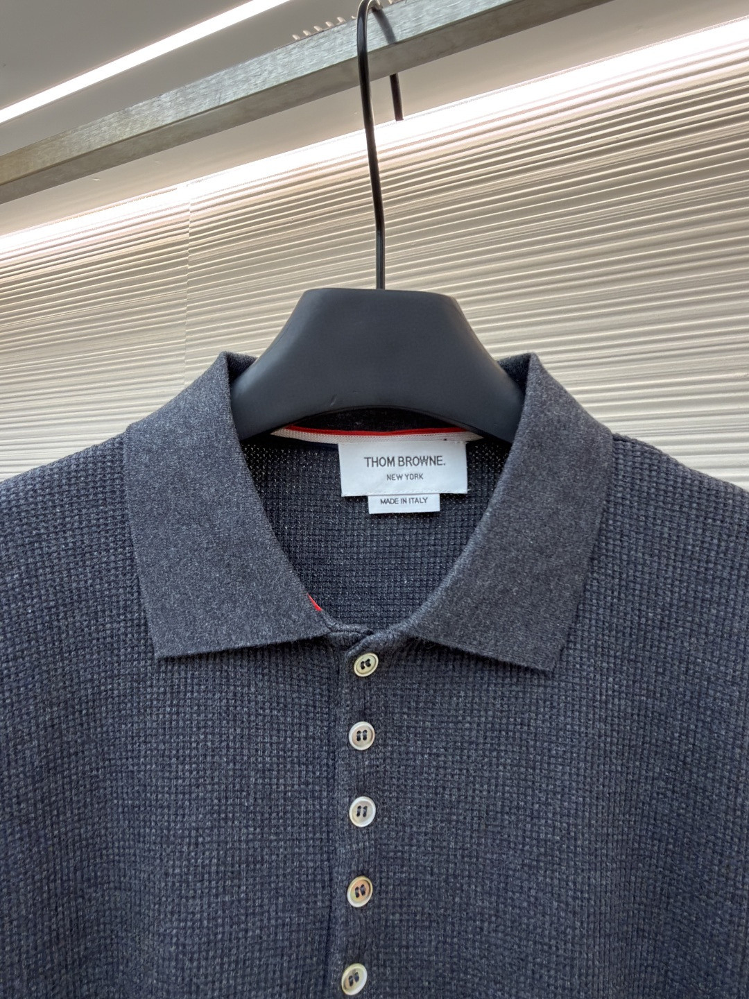 THOM BROWNE 华夫格针织Polo衫 短袖 T恤 深灰色 藏蓝色 灰色 B0 