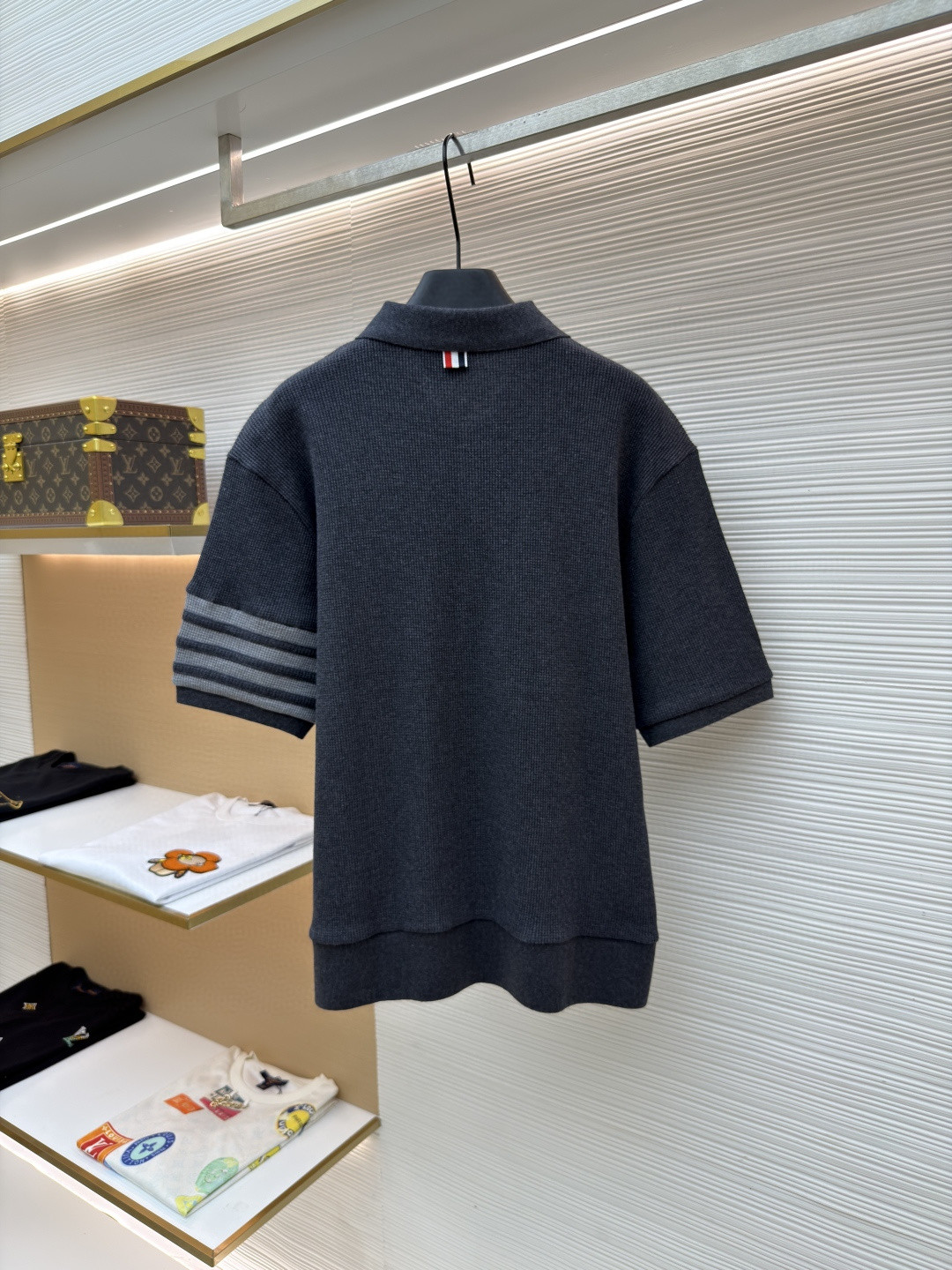 THOM BROWNE 华夫格针织Polo衫 短袖 T恤 深灰色 藏蓝色 灰色 B0 