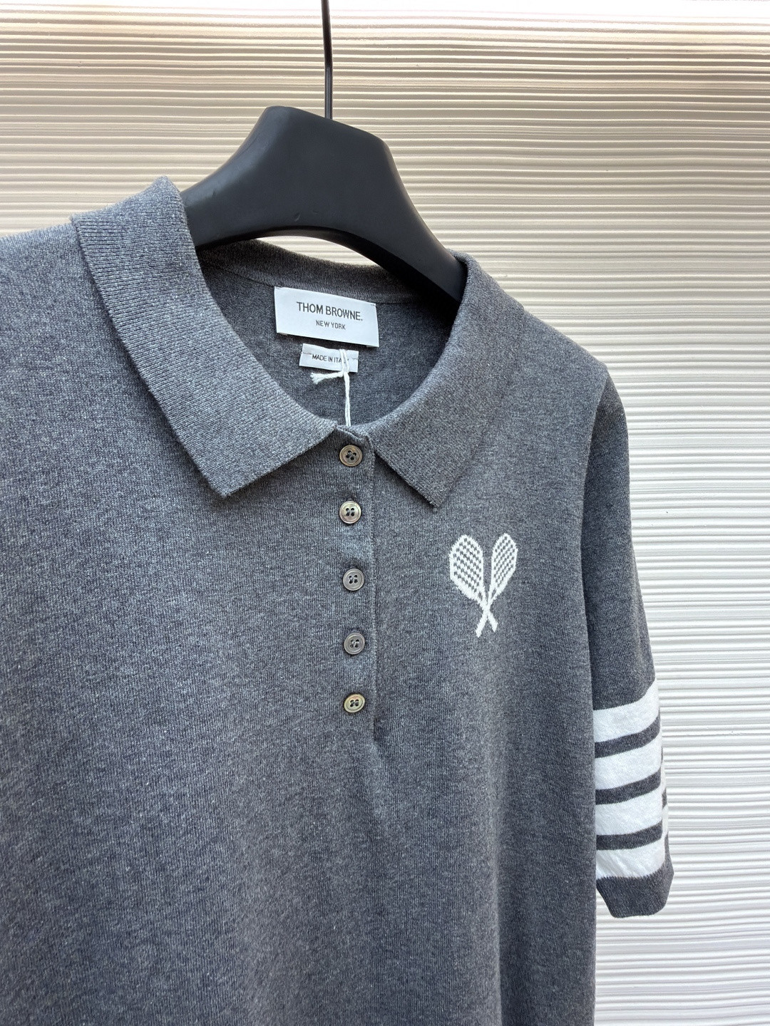THOM BROWNE 网球拍针织Polo衫 短袖 女款 藏蓝 灰色 A5