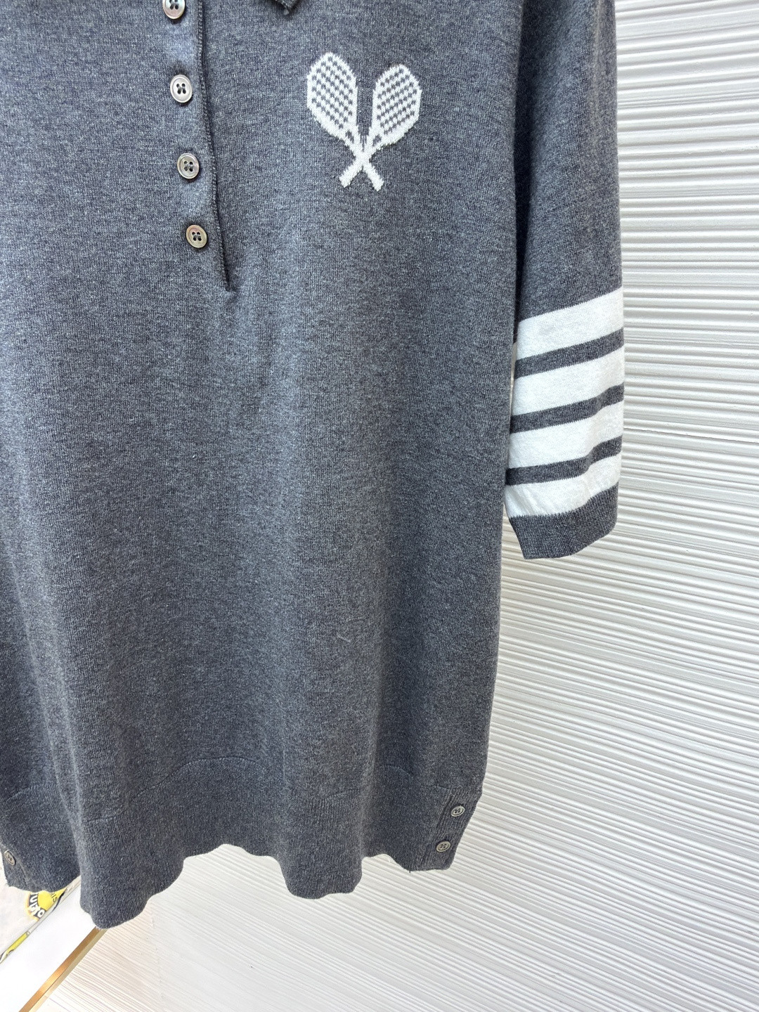 THOM BROWNE 网球拍针织Polo衫 短袖 女款 藏蓝 灰色 A5