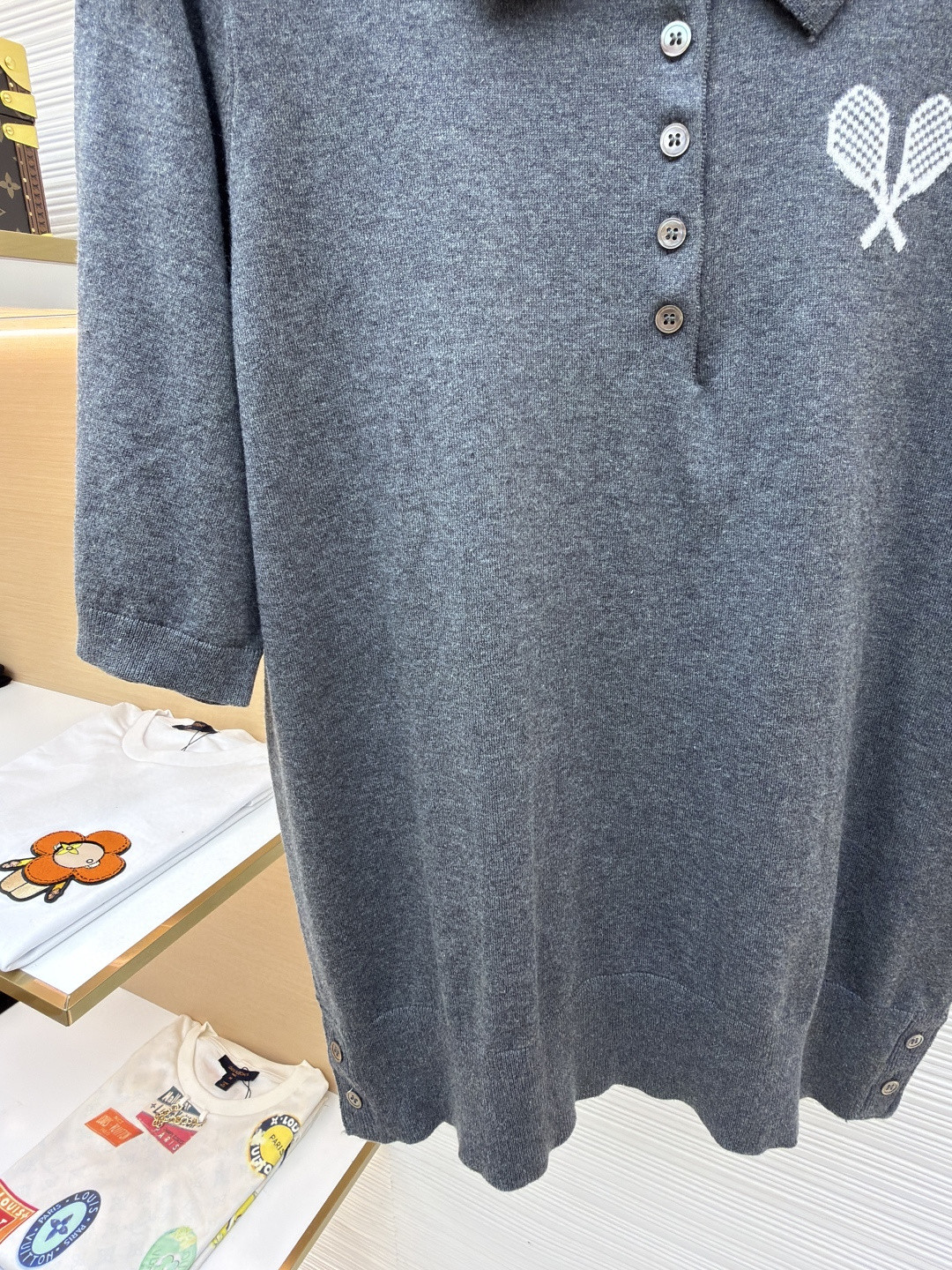 THOM BROWNE 网球拍针织Polo衫 短袖 女款 藏蓝 灰色 A5