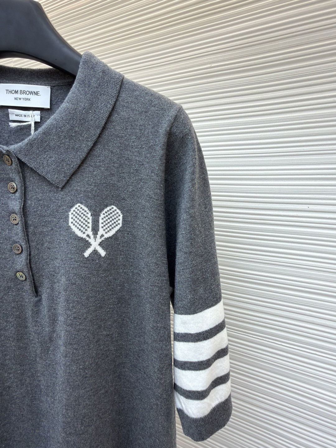THOM BROWNE 网球拍针织Polo衫 短袖 女款 藏蓝 灰色 A5