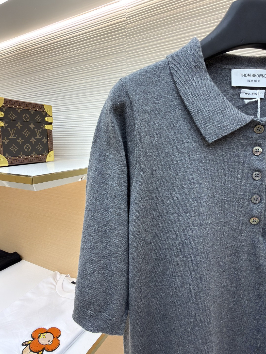 THOM BROWNE 网球拍针织Polo衫 短袖 女款 藏蓝 灰色 A5