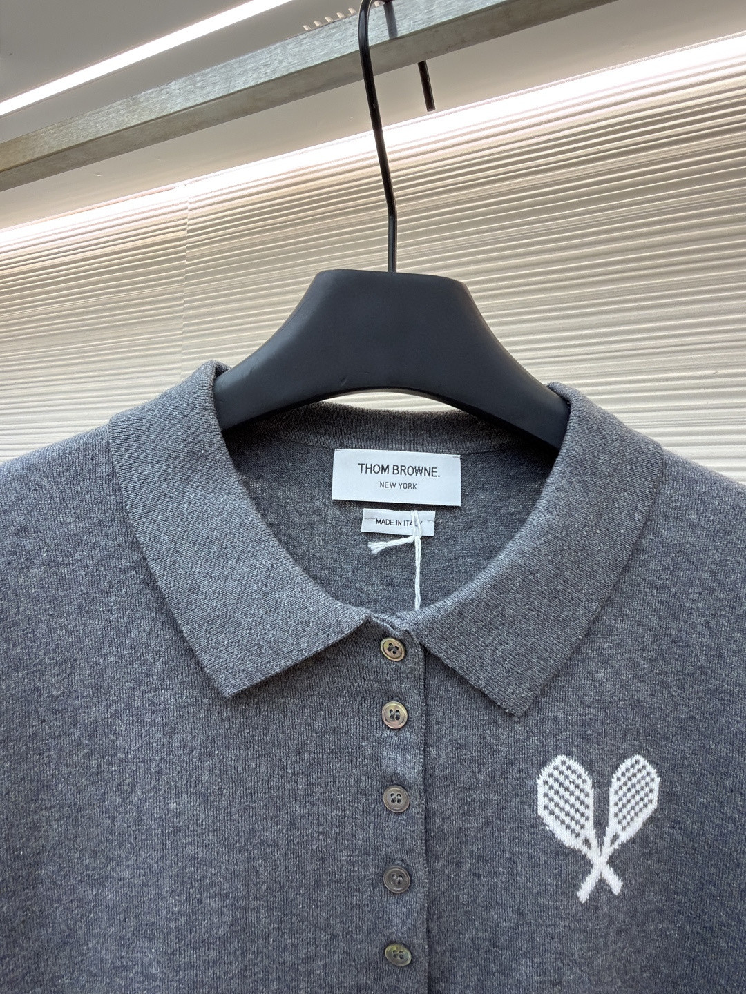 THOM BROWNE 网球拍针织Polo衫 短袖 女款 藏蓝 灰色 A5
