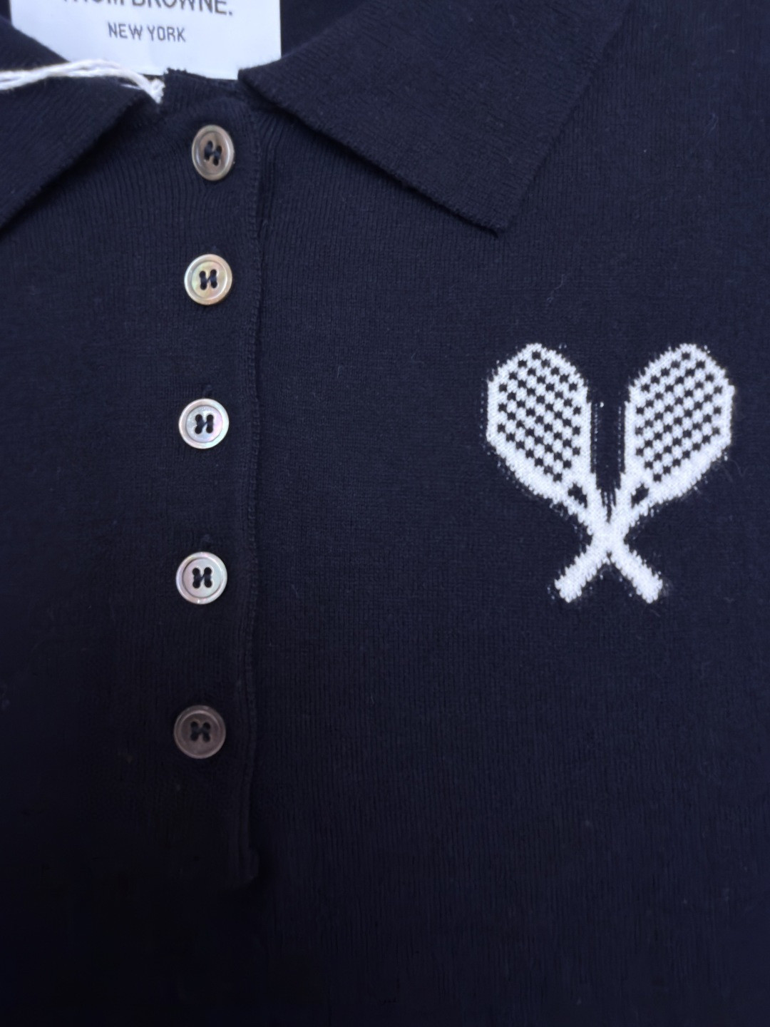THOM BROWNE 网球拍针织Polo衫 短袖 女款 藏蓝 灰色 A5