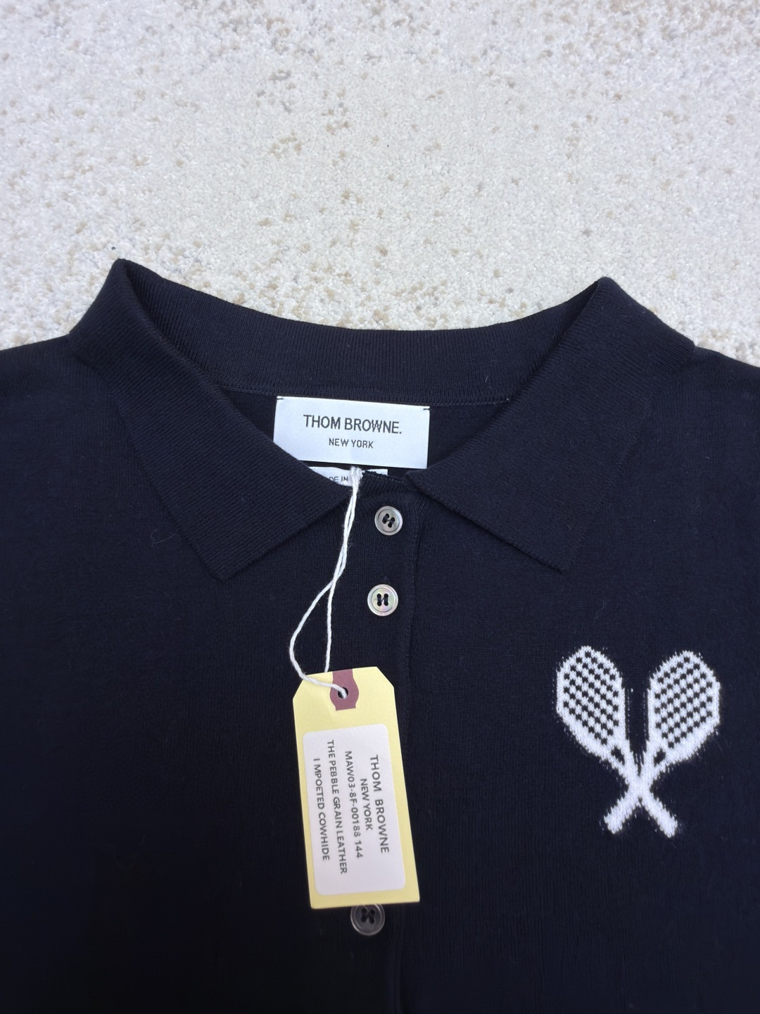 THOM BROWNE 网球拍针织Polo衫 短袖 女款 藏蓝 灰色 A5