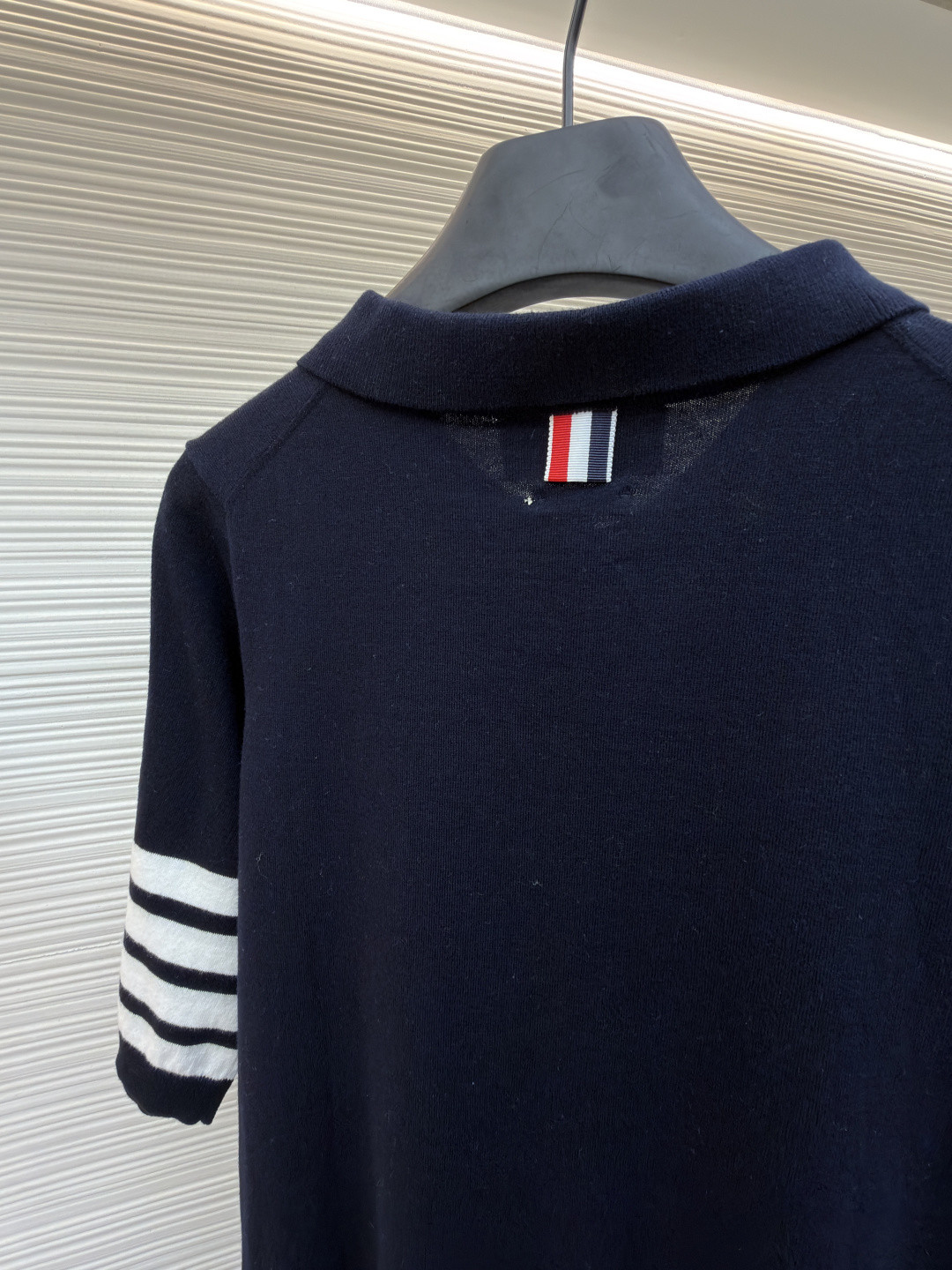 THOM BROWNE 网球拍针织Polo衫 短袖 女款 藏蓝 灰色 A5
