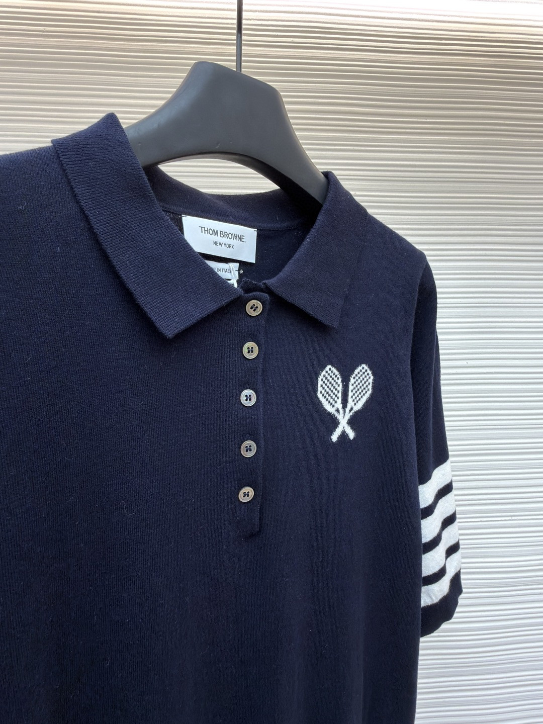THOM BROWNE 网球拍针织Polo衫 短袖 女款 藏蓝 灰色 A5