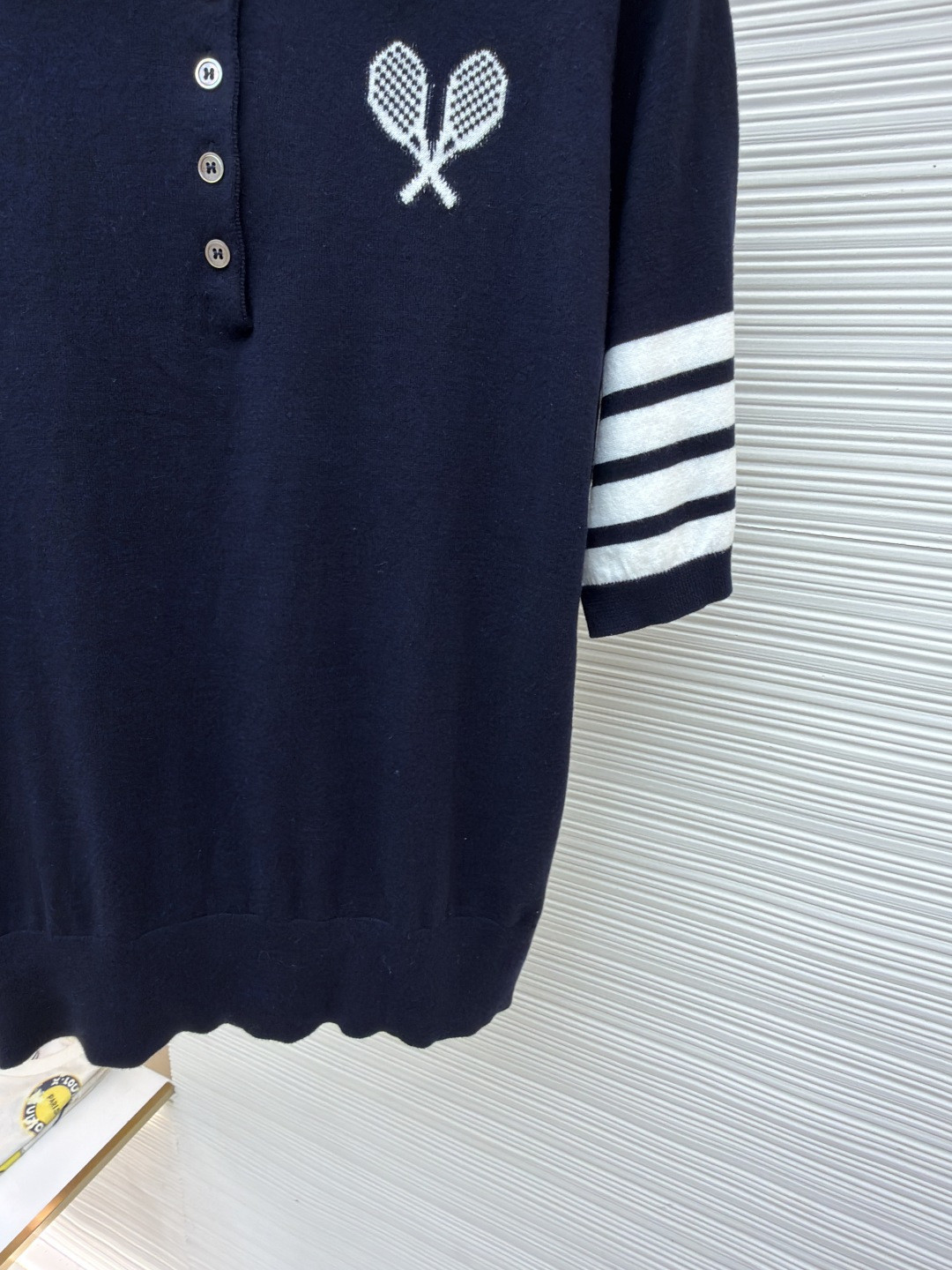 THOM BROWNE 网球拍针织Polo衫 短袖 女款 藏蓝 灰色 A5